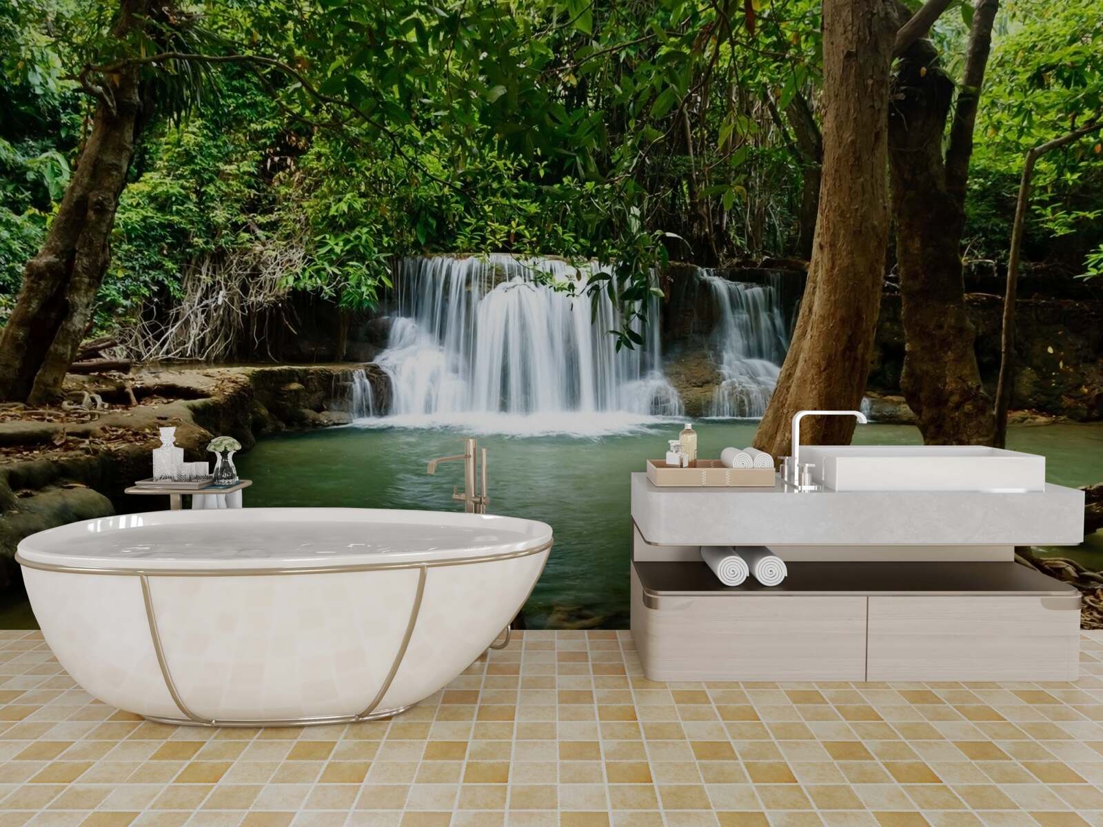 Фотошпалери водоспад у прадавньому лісі