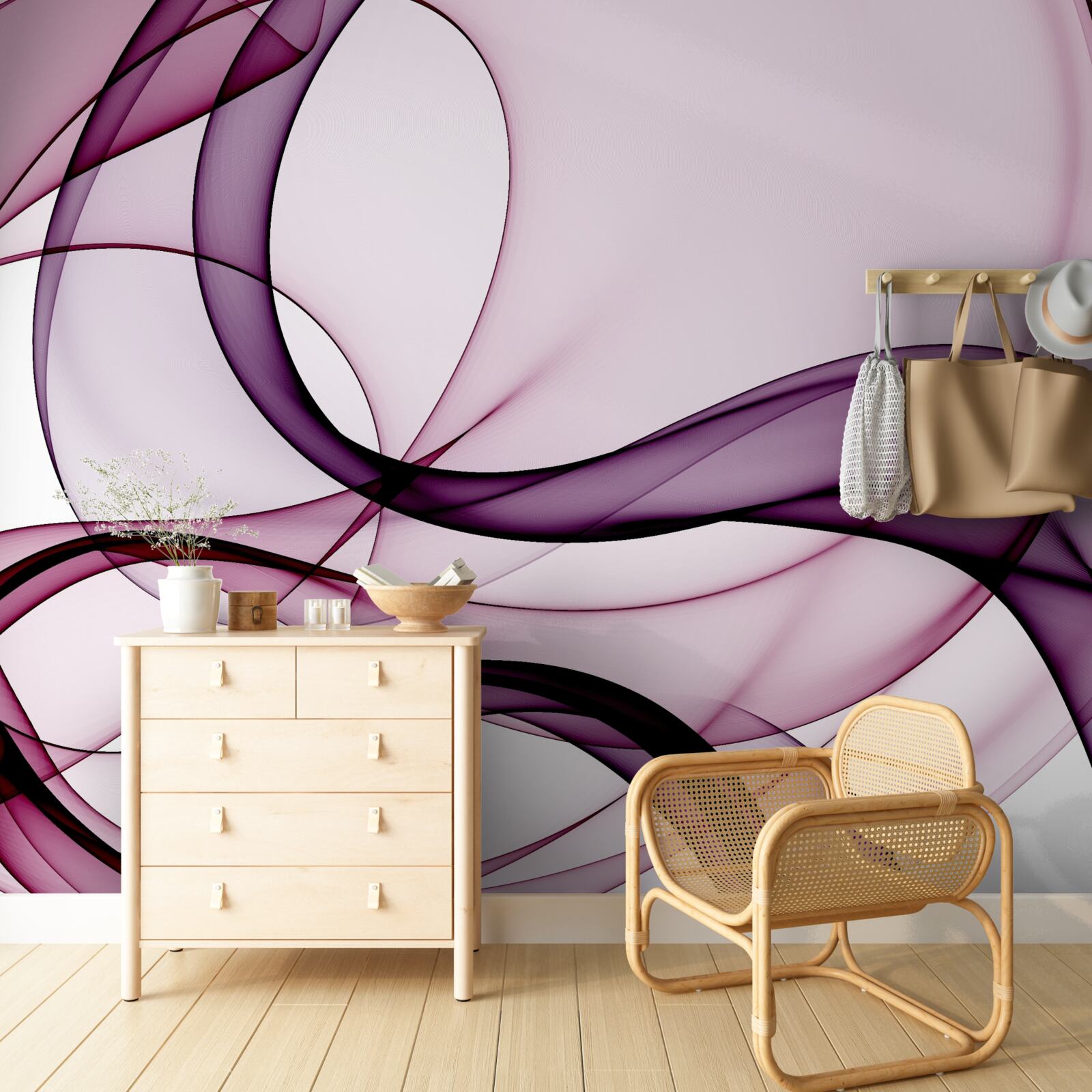 Фотошпалери темні, розмиті лінії на м'якому, світлому шовку