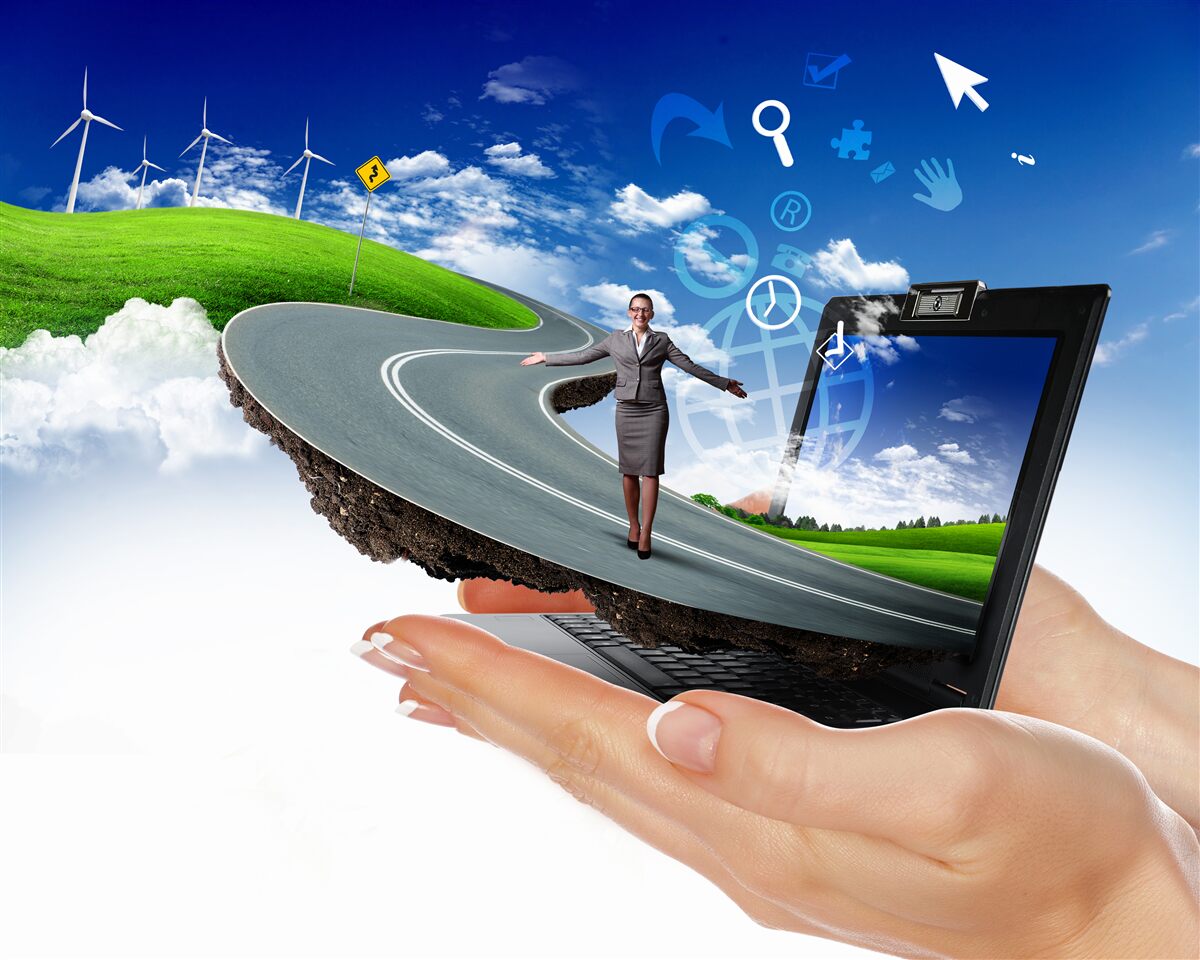 Фотошпалери в небі - дорога абстракція з дівчиною, що йде