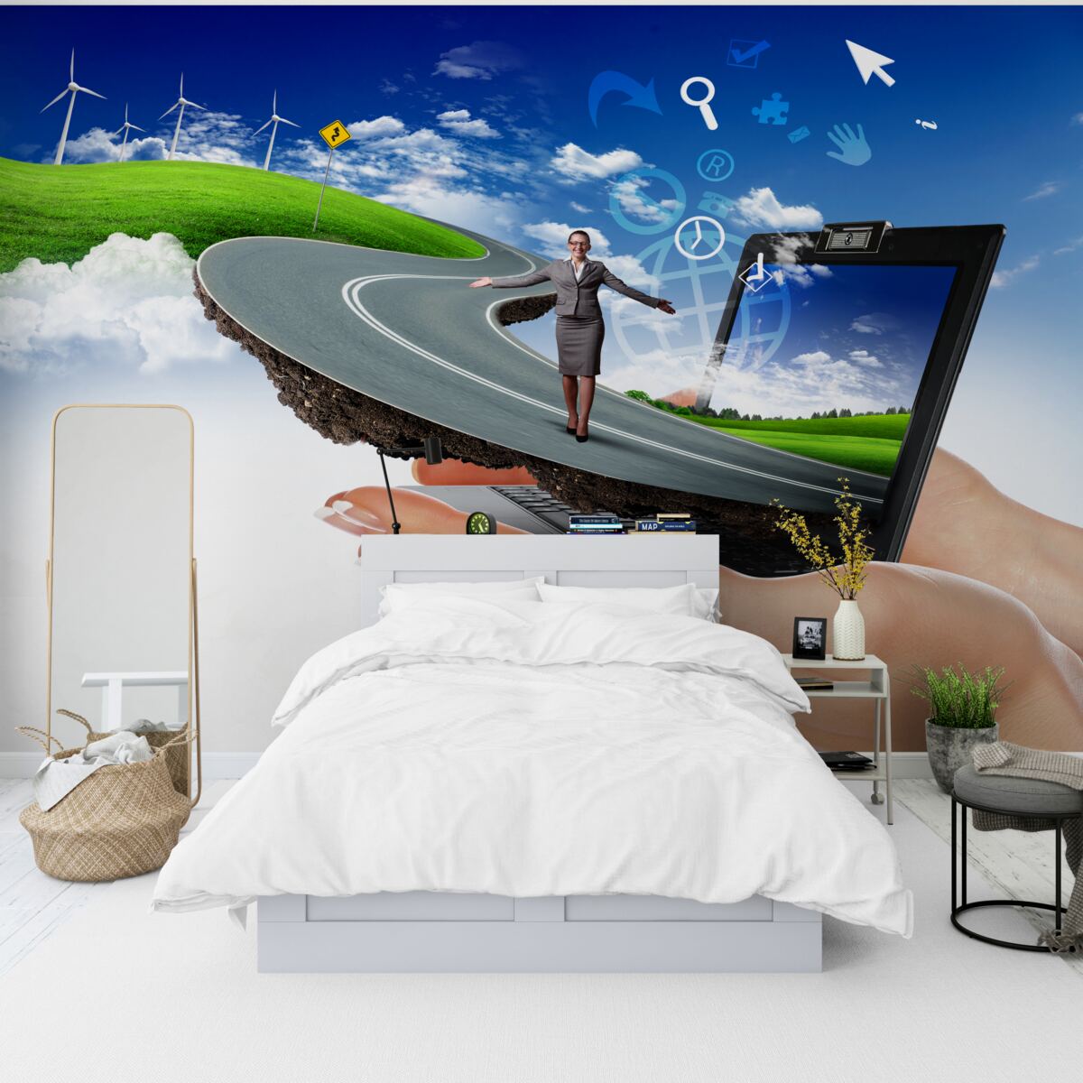 Фотошпалери в небі - дорога абстракція з дівчиною, що йде