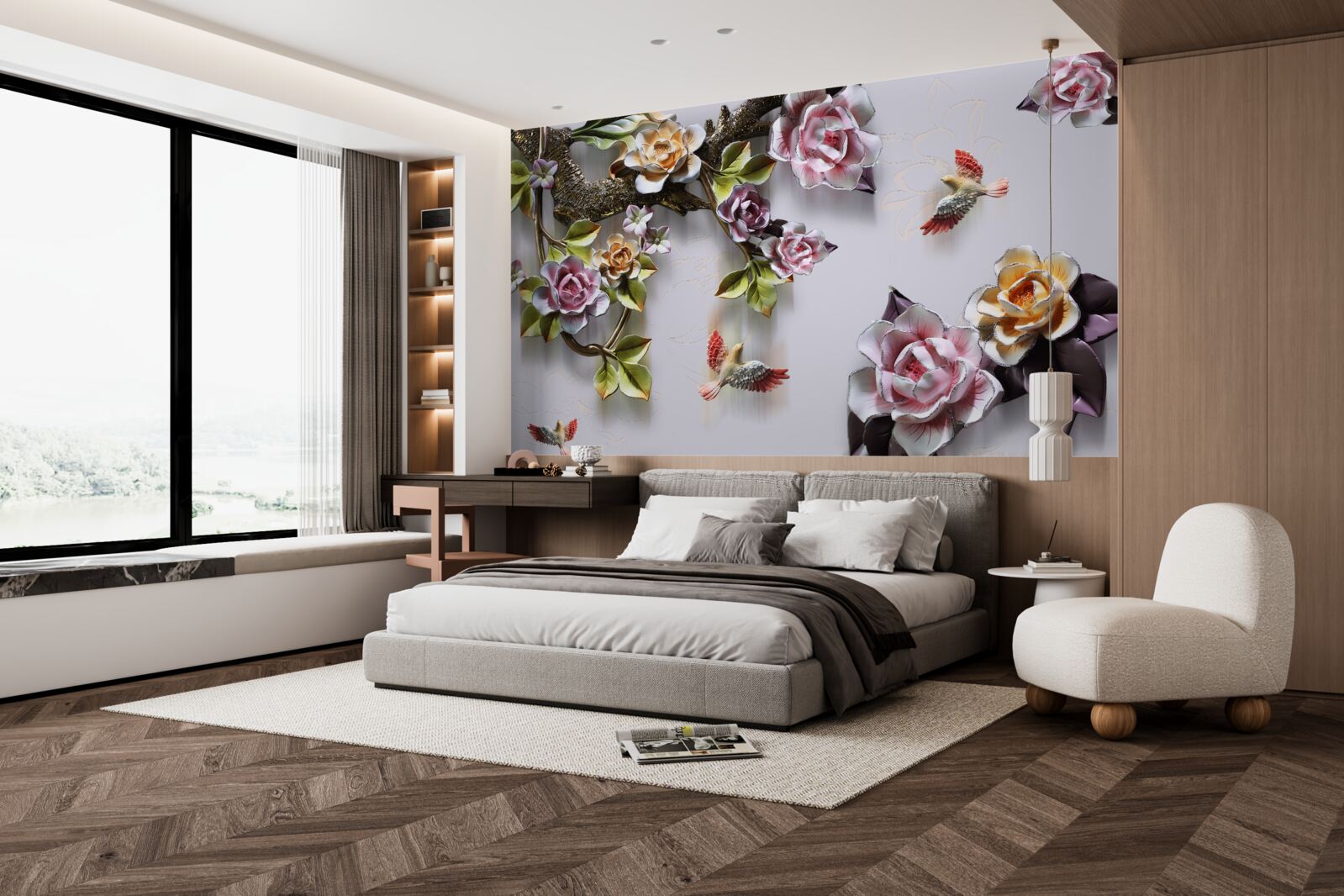 Фотошпалери птахам подобається нектар квітучих рослин