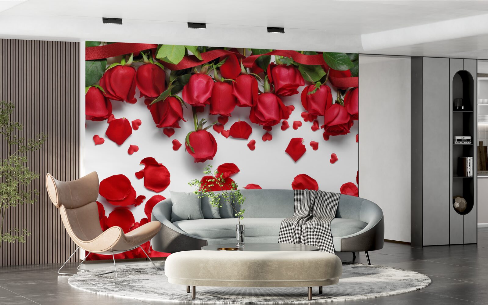 Фотошпалери пелюстки опадають з червоних і червоних троянд