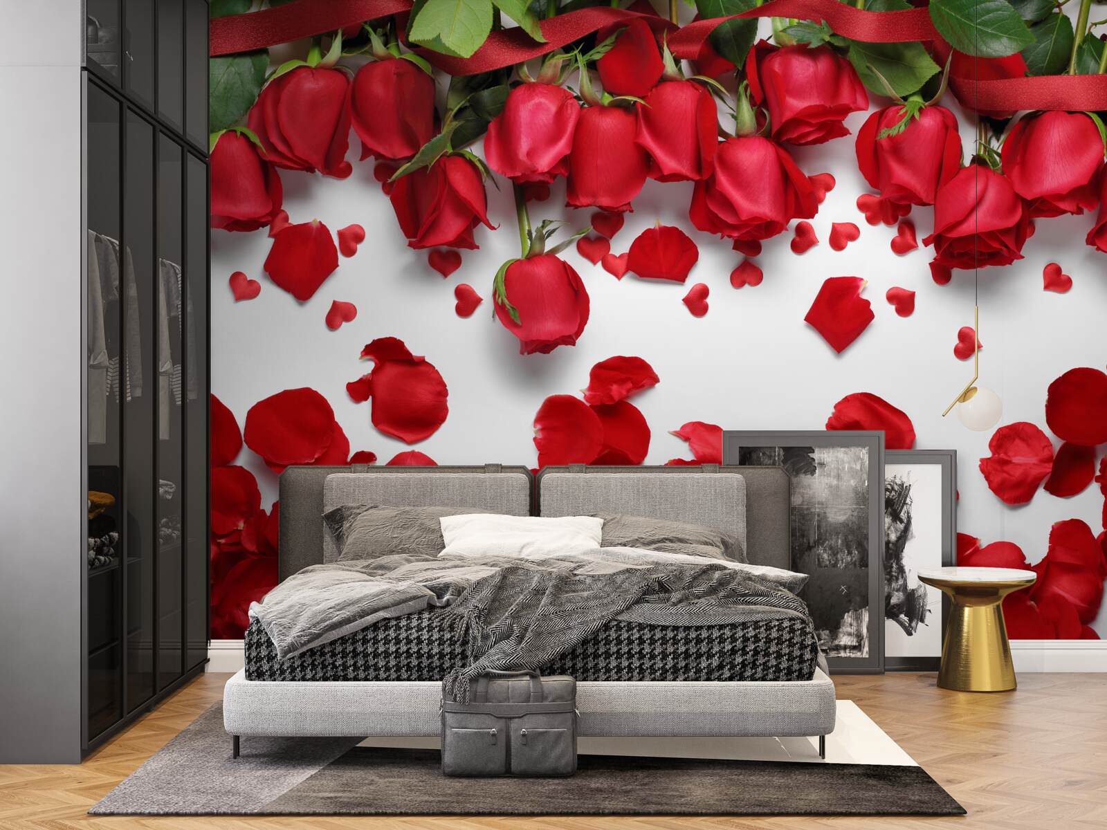 Фотошпалери пелюстки опадають з червоних і червоних троянд