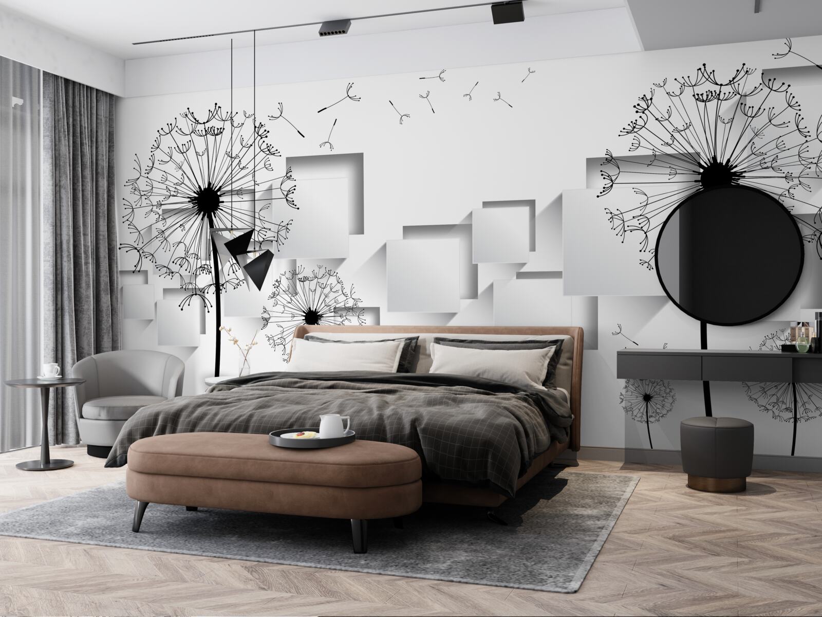 Фотошпалери куби, що плавають на задньому плані, доповнені молочаєм