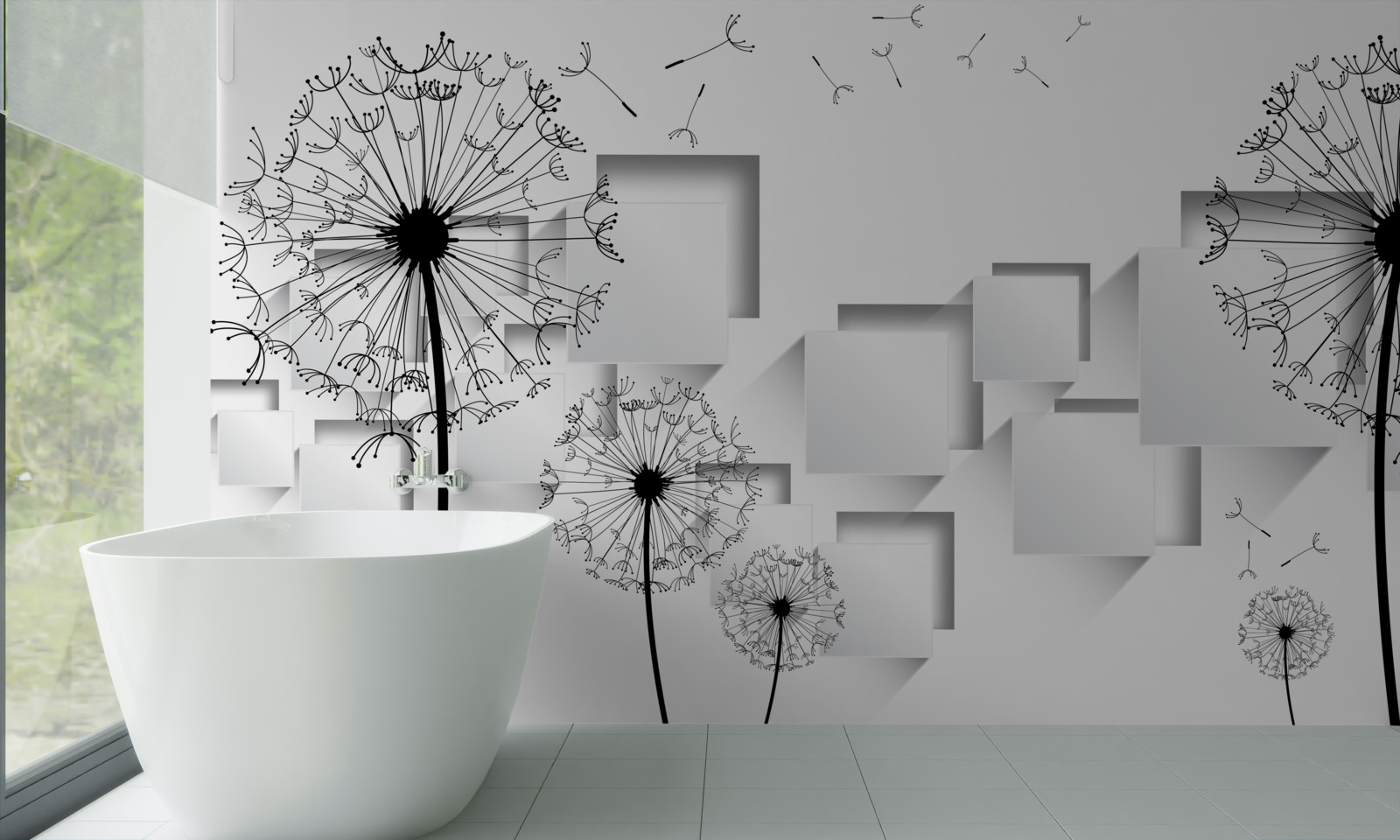 Фотошпалери куби, що плавають на задньому плані, доповнені молочаєм