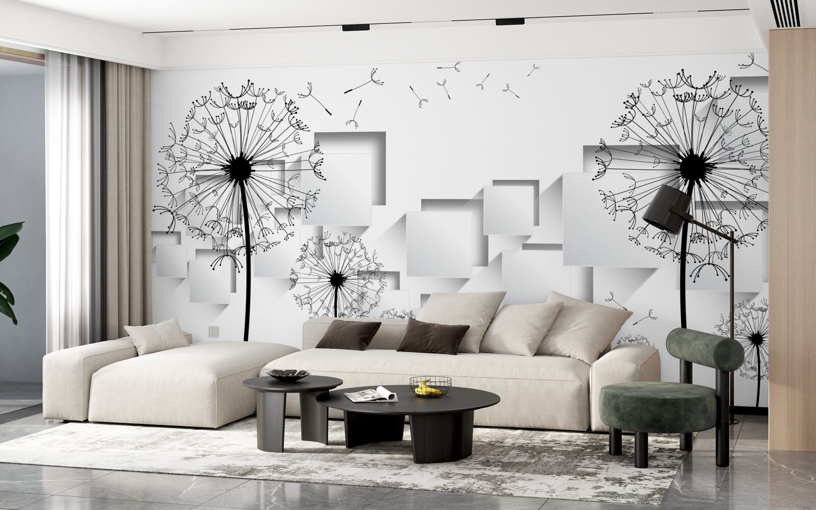 Фотошпалери куби, що плавають на задньому плані, доповнені молочаєм