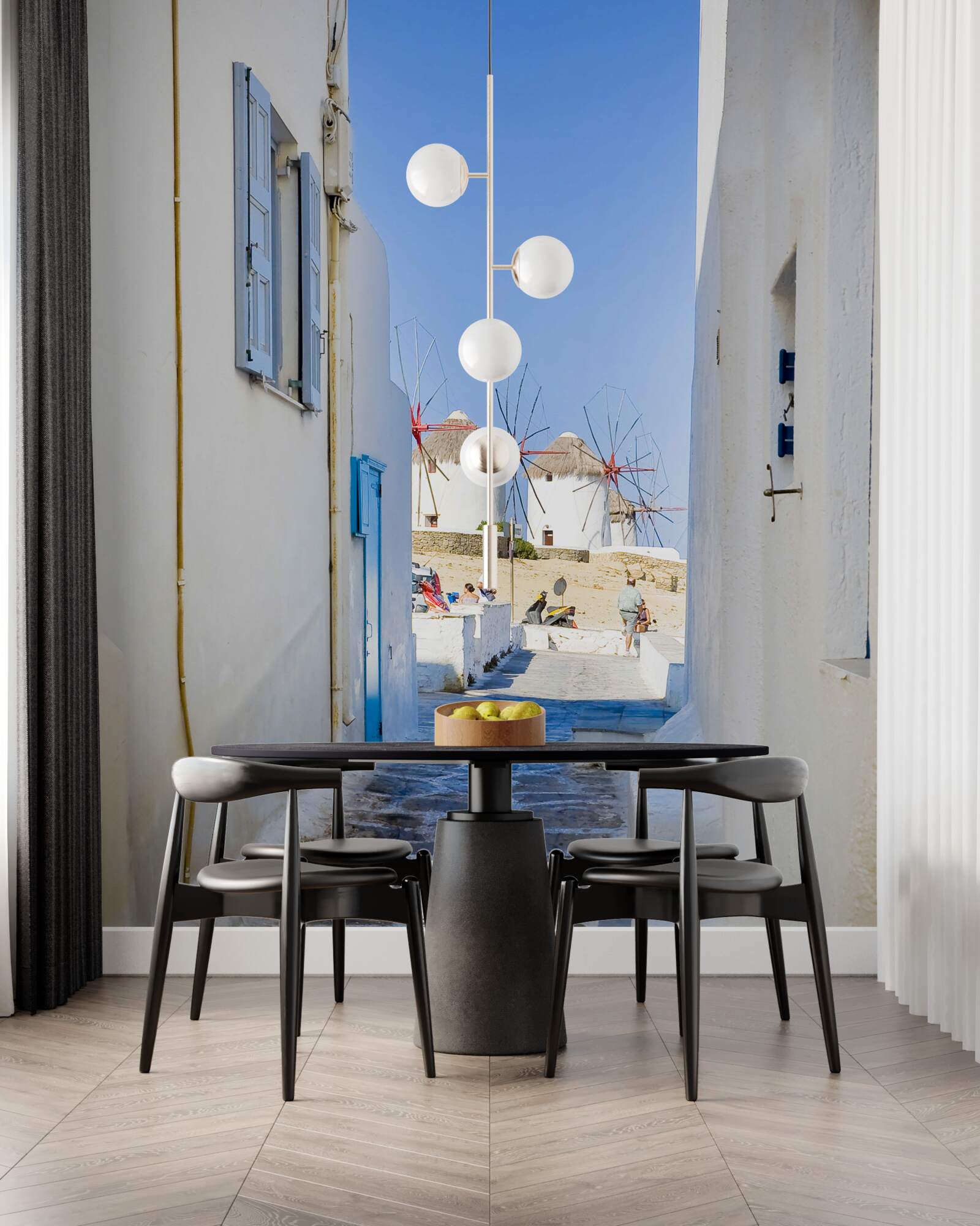 Фотошпалери стара вузька вуличка з білими будинками