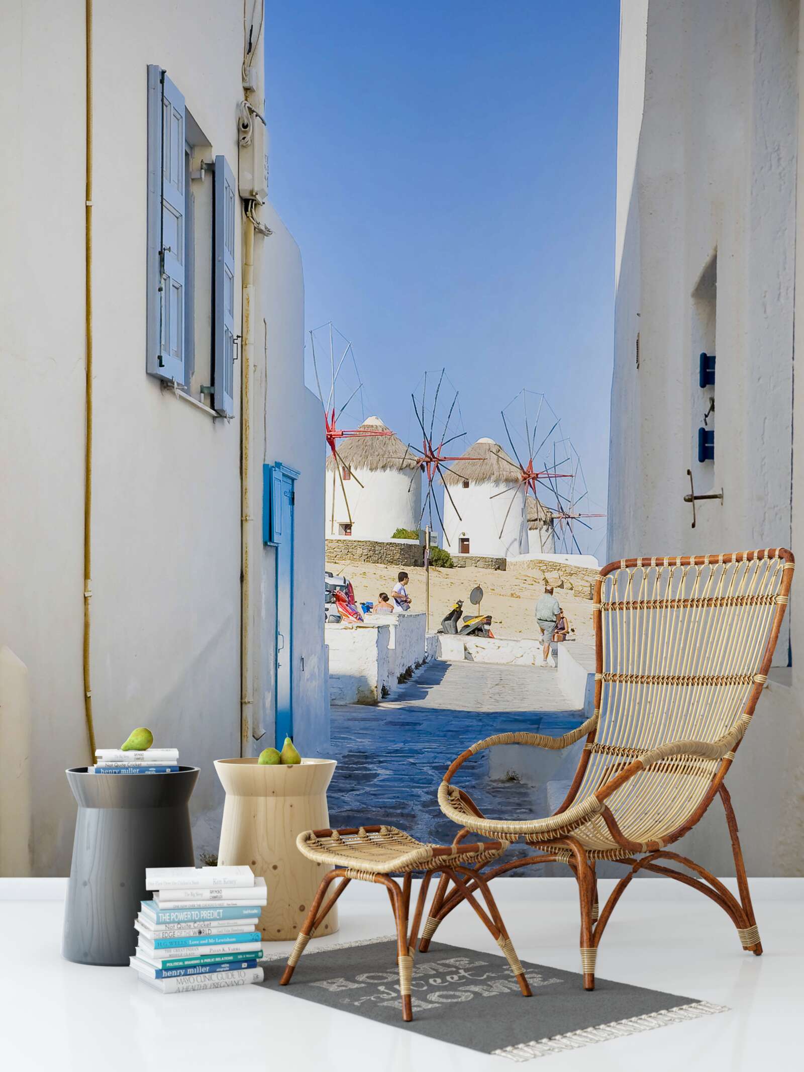 Фотошпалери стара вузька вуличка з білими будинками