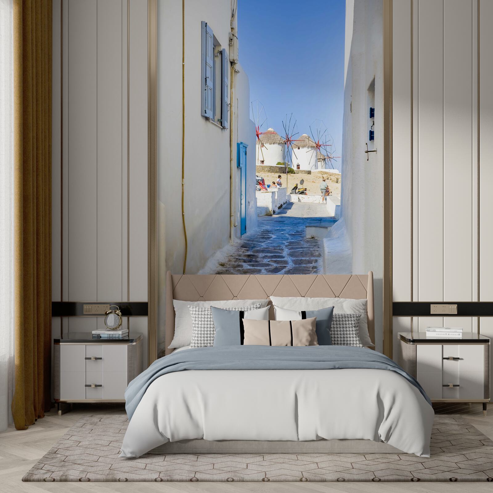 Фотошпалери стара вузька вуличка з білими будинками