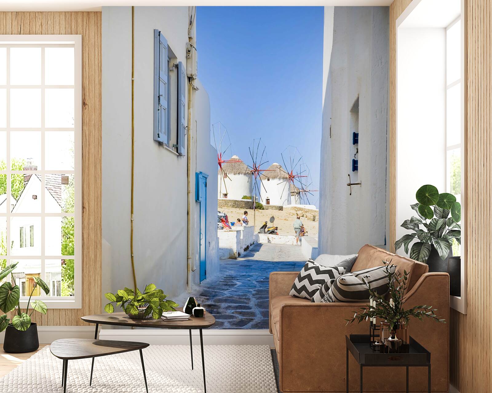 Фотошпалери стара вузька вуличка з білими будинками