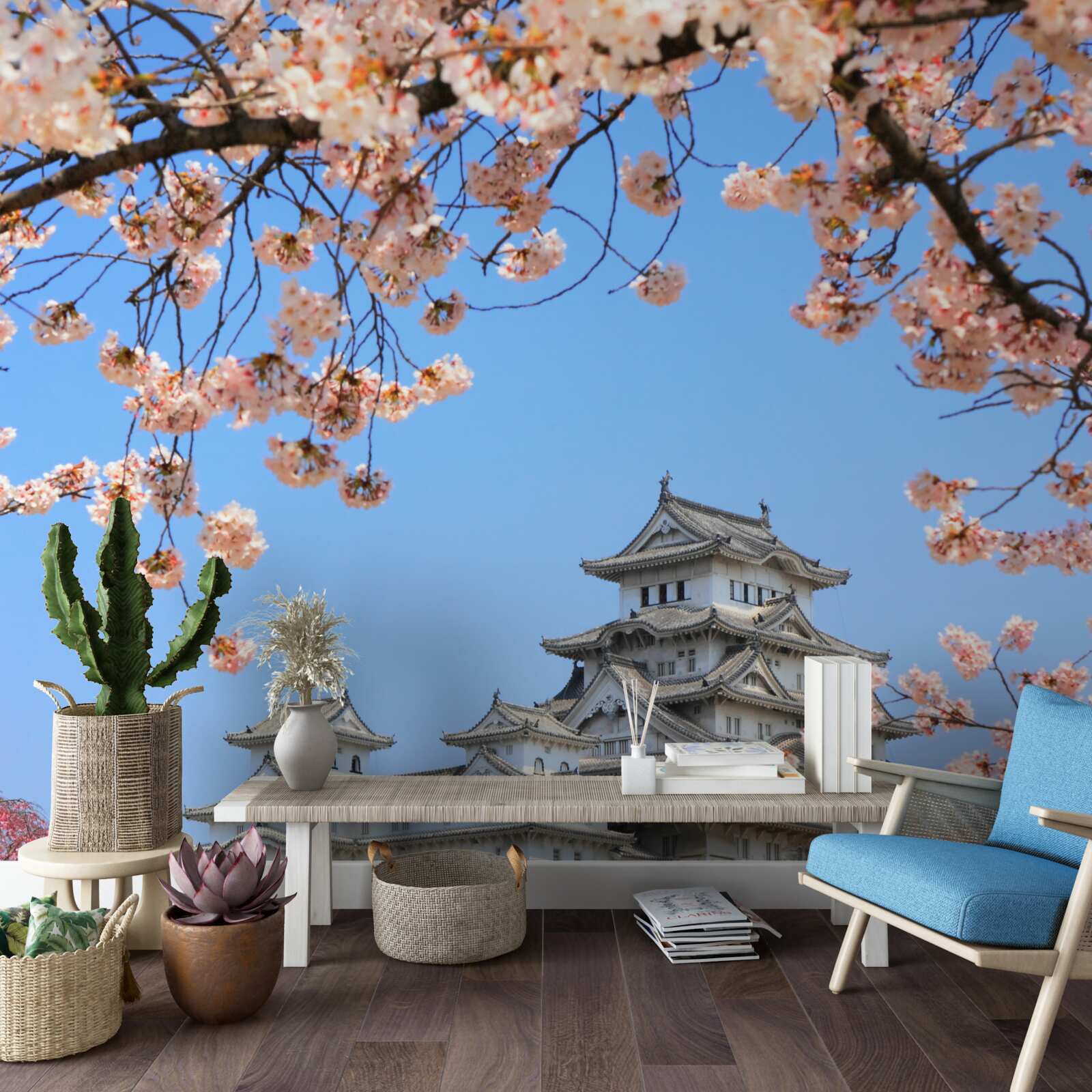 Фотошпалери старовинний японський храм в оточенні сакур