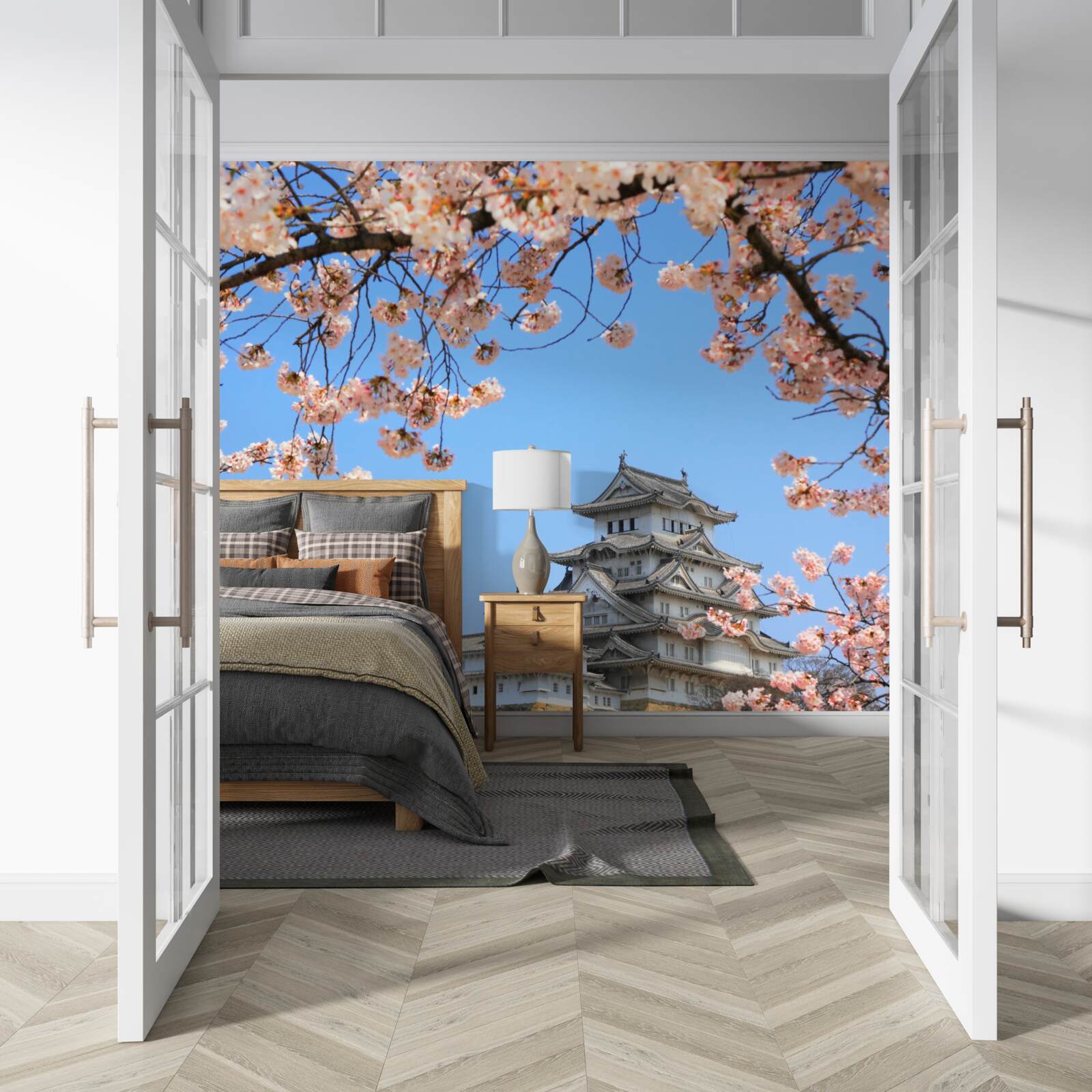 Фотошпалери старовинний японський храм в оточенні сакур
