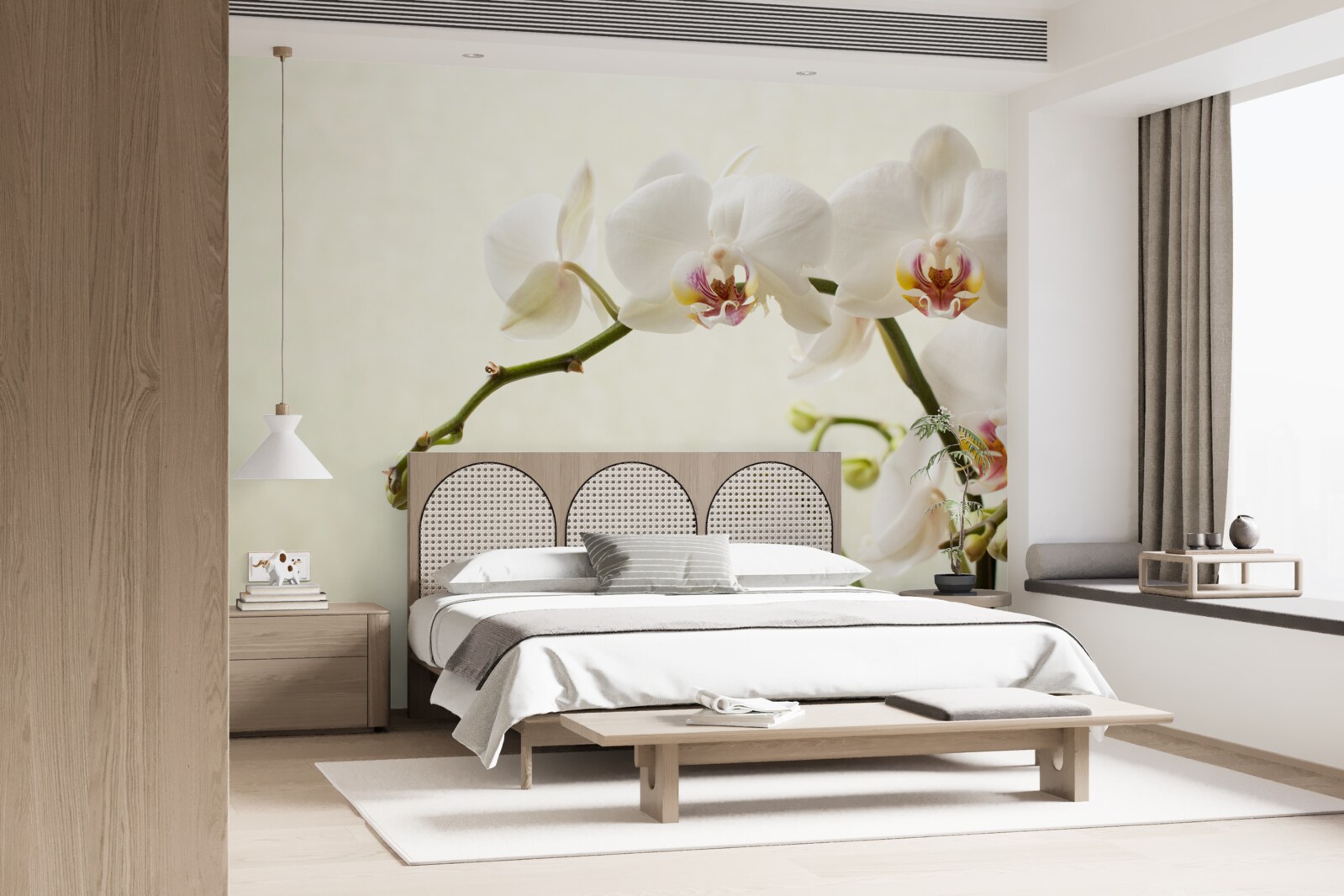 Фотошпалери білі гілки орхідеї на світлому тлі