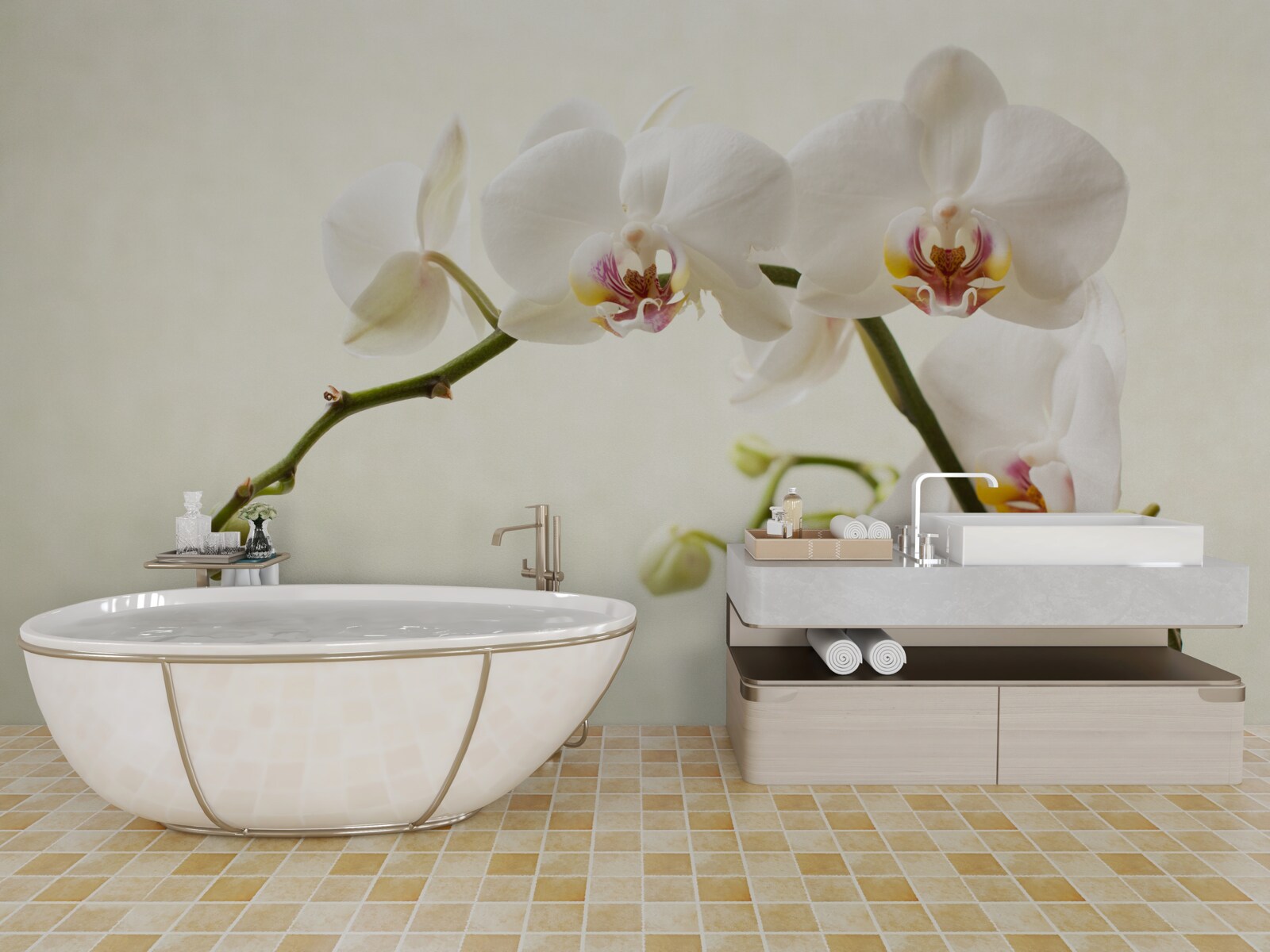 Фотошпалери білі гілки орхідеї на світлому тлі