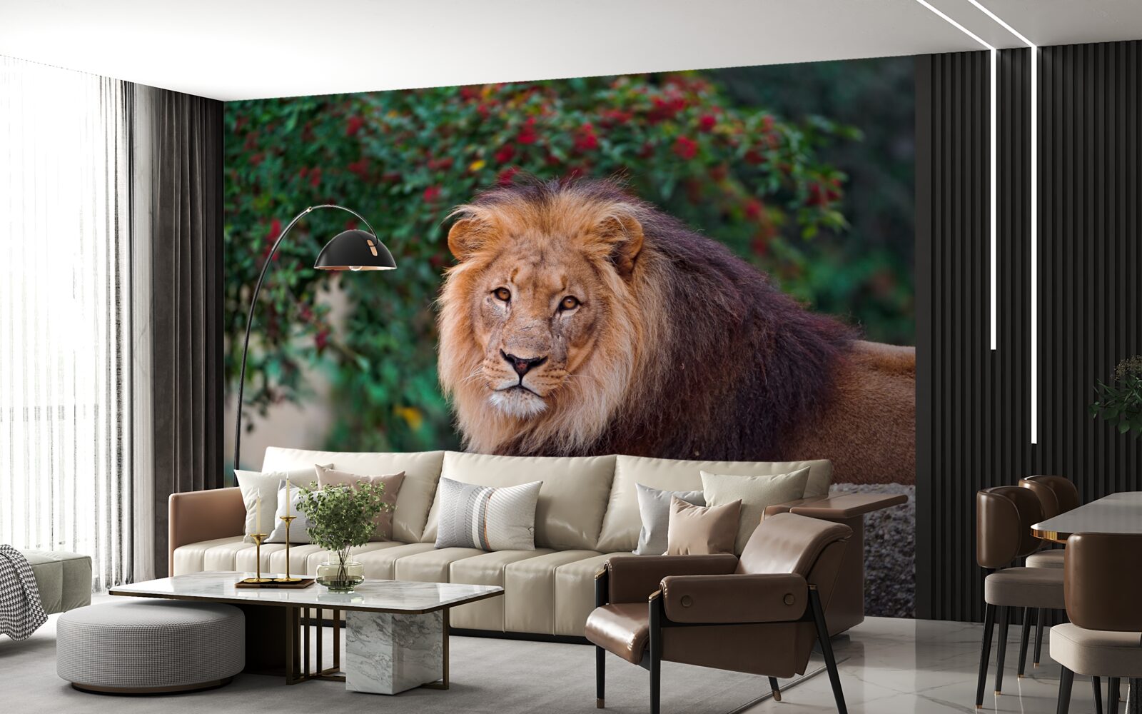 Фотошпалери дорослий лев сидить на скелі і чекає на левицю