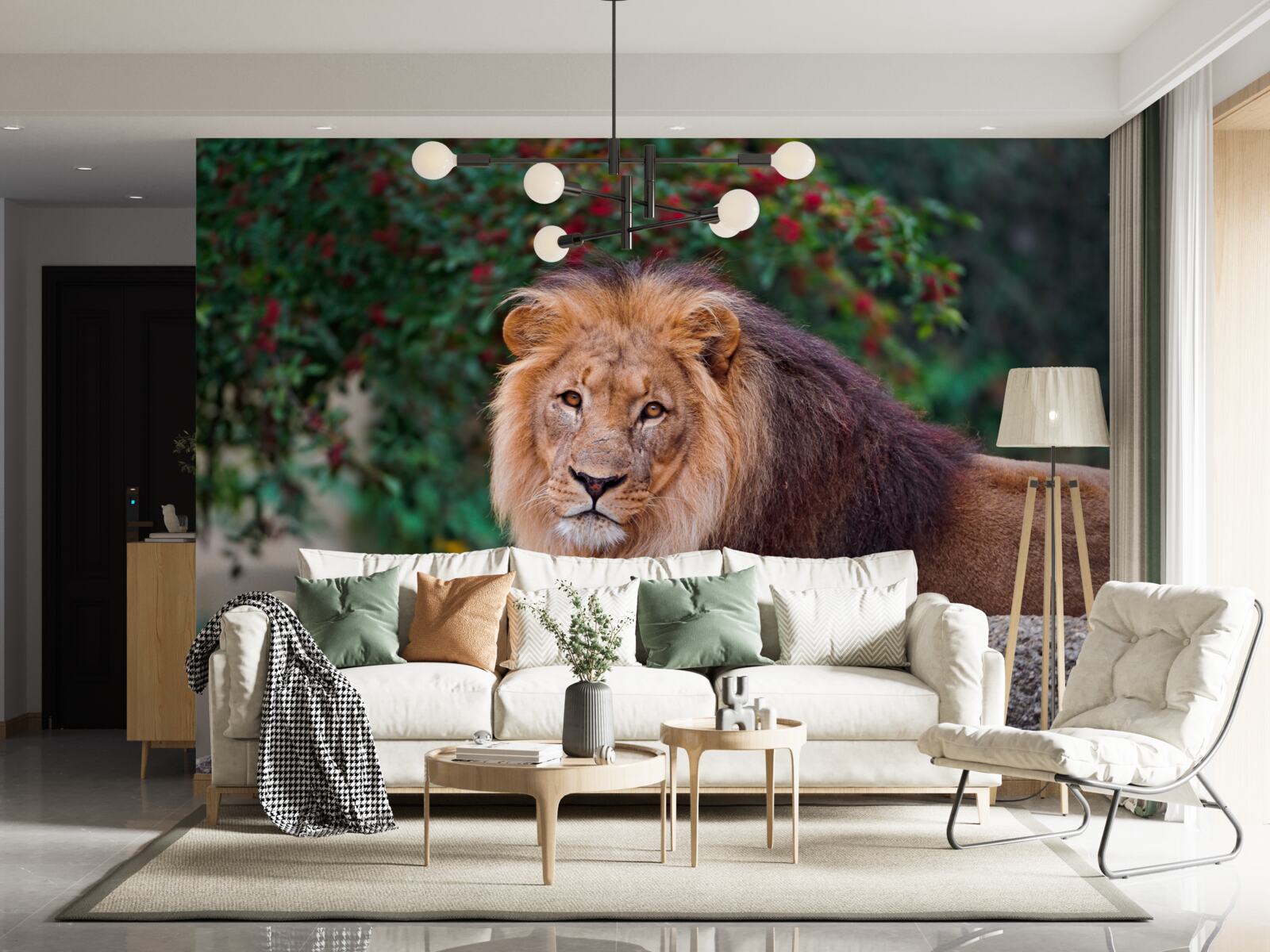 Фотошпалери дорослий лев сидить на скелі і чекає на левицю