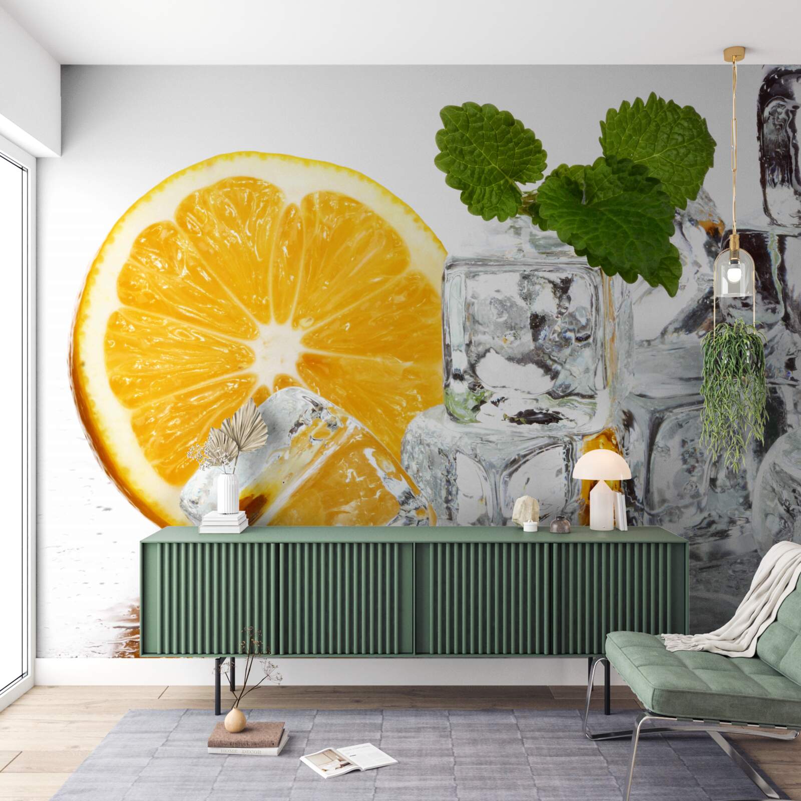 Фотошпалери лід у формі прямокутників і стиглого апельсина