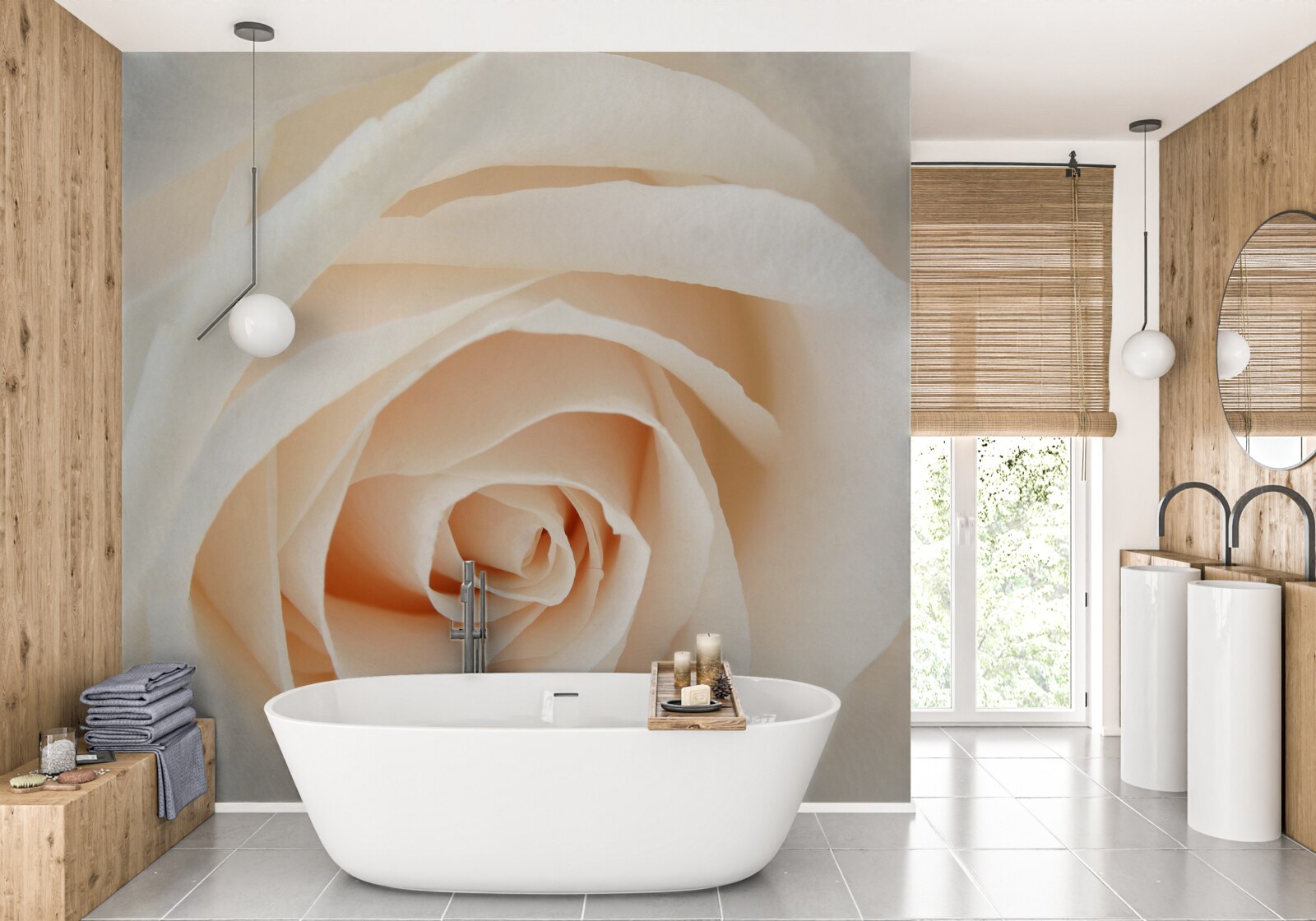 Фотошпалери кремова троянда з м'якими пелюстками в повній красі