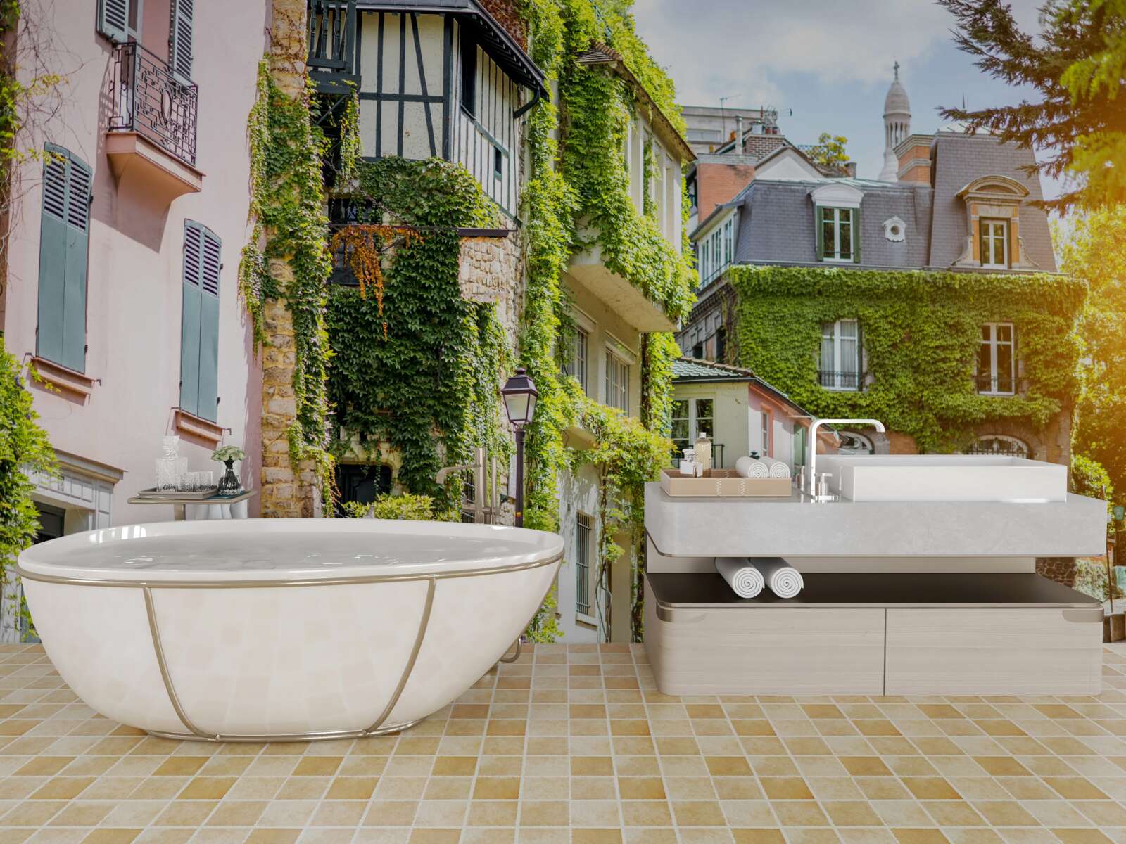 Фотошпалери старі будинки, вкриті красивими рослинами