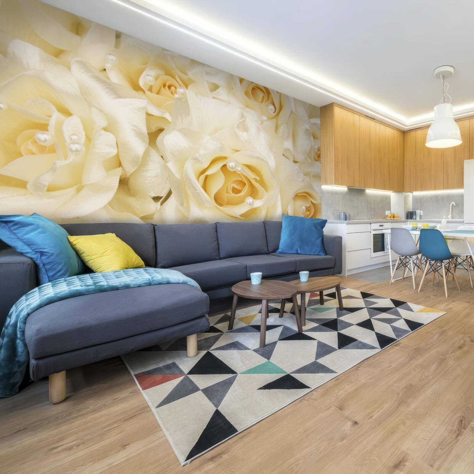 Фотошпалери композиція з троянд з ніжними білими пелюстками та жовтою серединкою