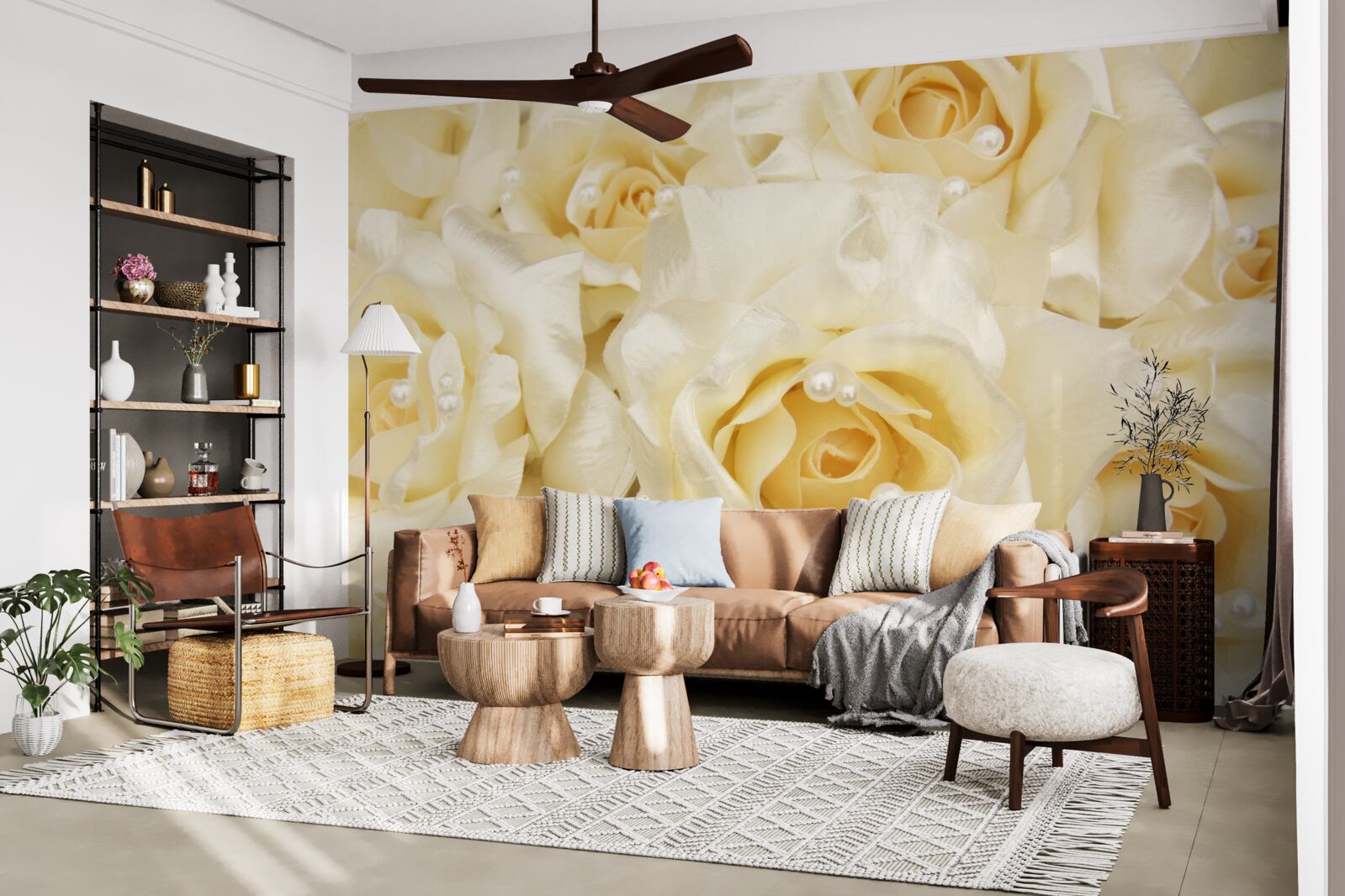 Фотошпалери композиція з троянд з ніжними білими пелюстками та жовтою серединкою