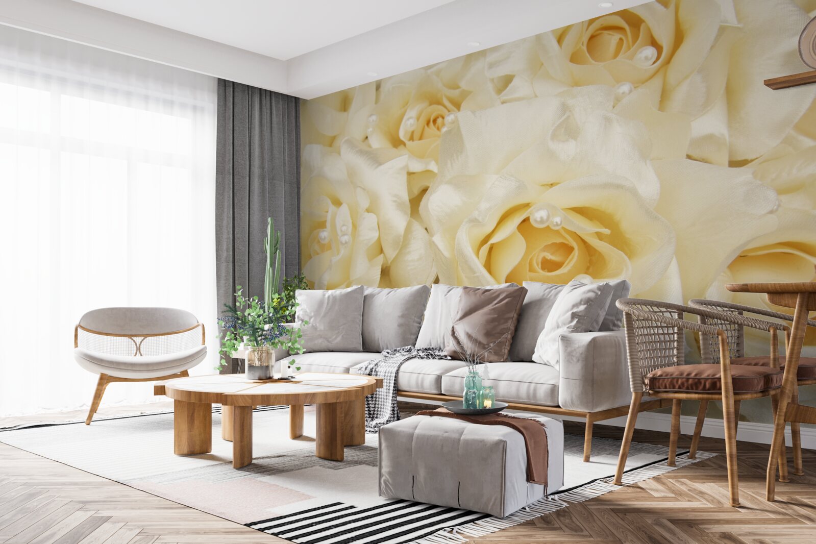 Фотошпалери композиція з троянд з ніжними білими пелюстками та жовтою серединкою