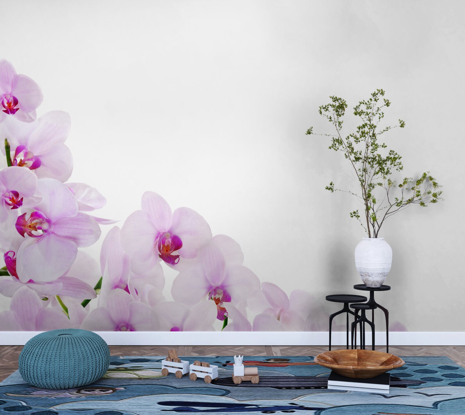 Фотошпалери гілки сяючої орхідеї на світлому тлі