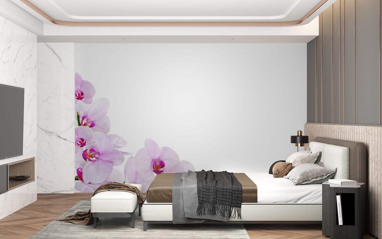 Фотошпалери гілки сяючої орхідеї на світлому тлі