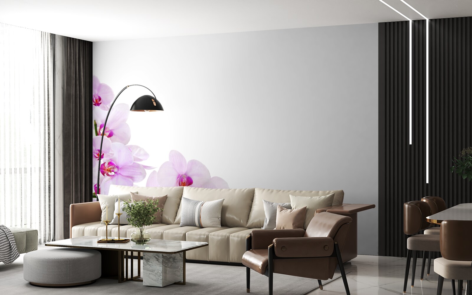 Фотошпалери гілки сяючої орхідеї на світлому тлі