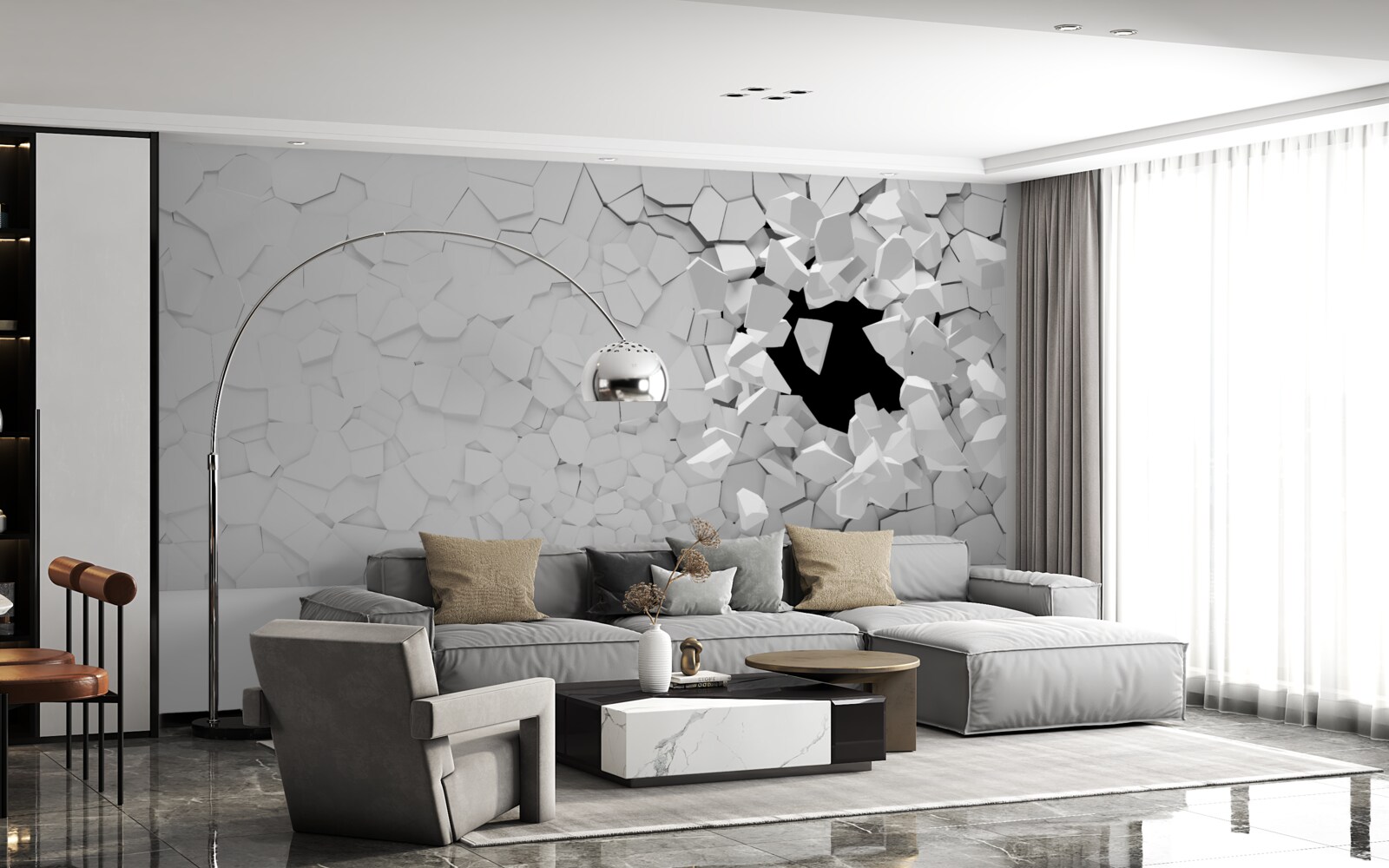 Фотошпалери пошкоджена стіна з сірого каменю