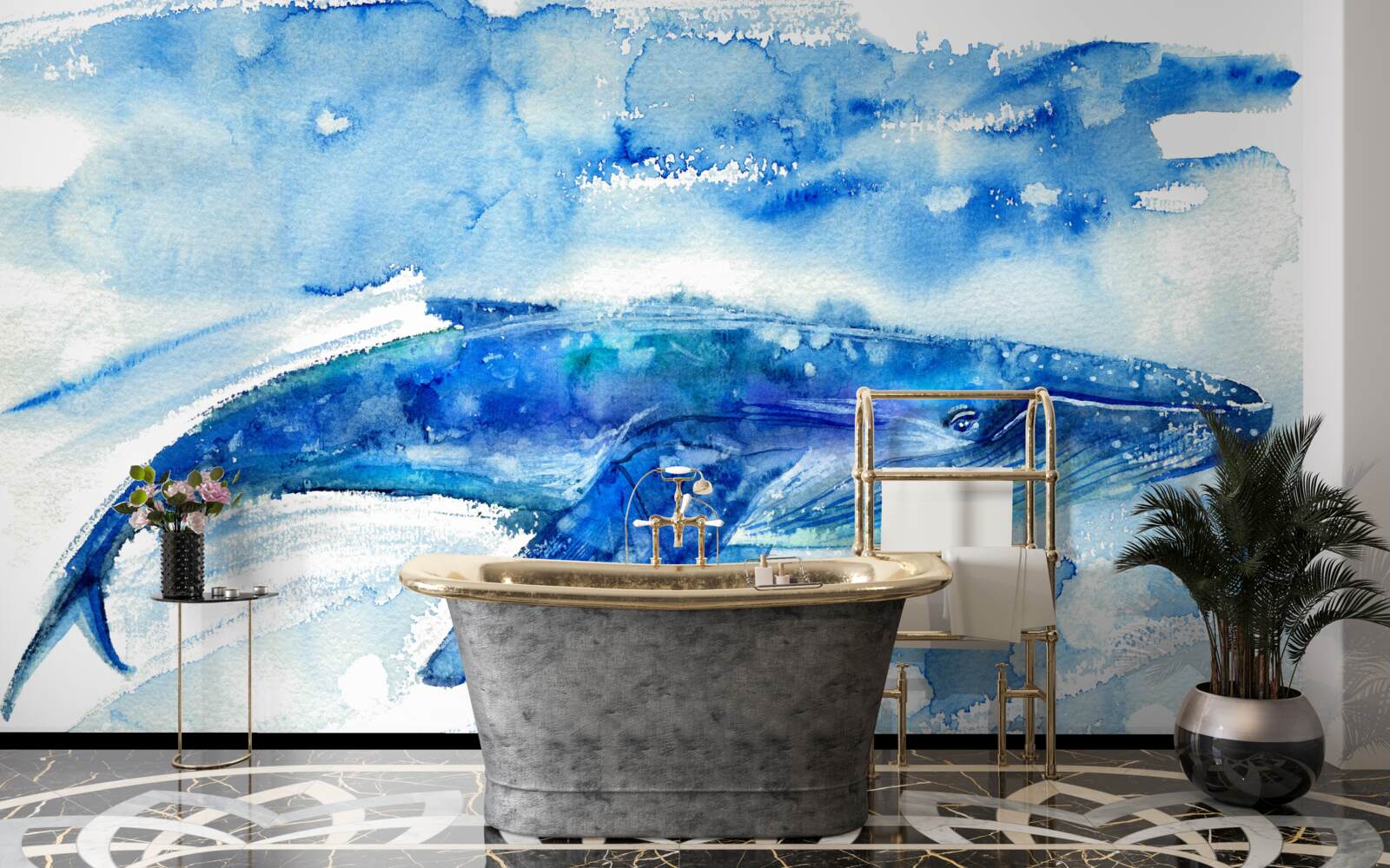 Фотошпалери акварель із зображенням синього кита
