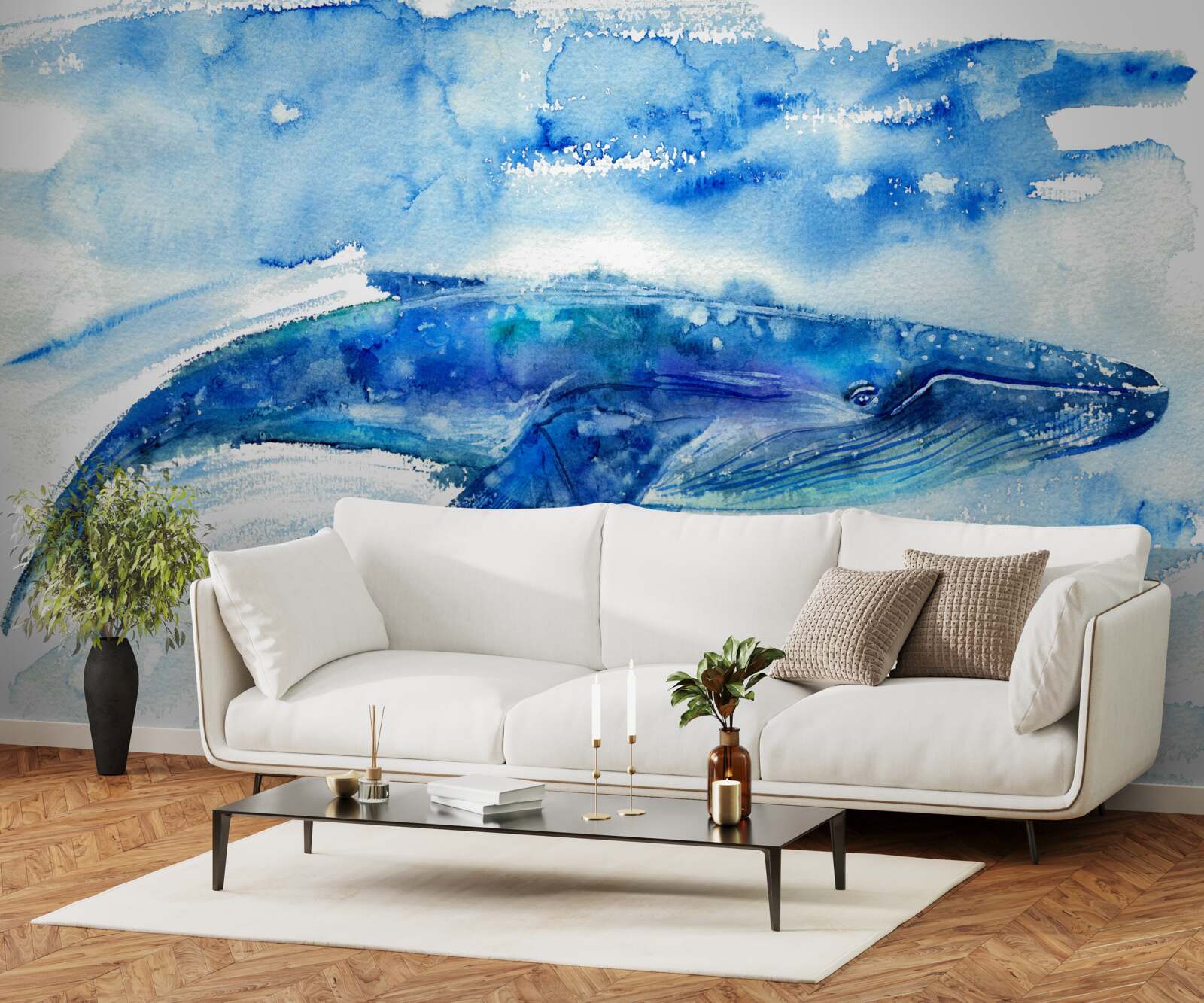 Фотошпалери акварель із зображенням синього кита