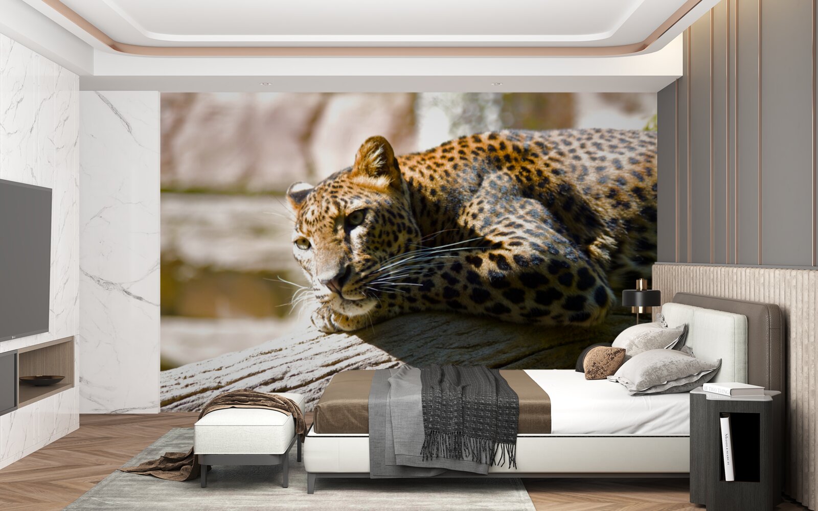 Фотошпалери пантера гріється на спекотному сонці