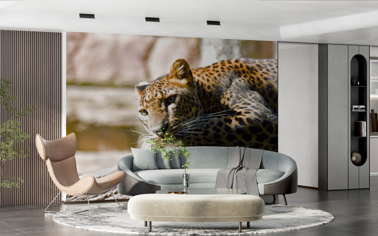 Фотошпалери пантера гріється на спекотному сонці