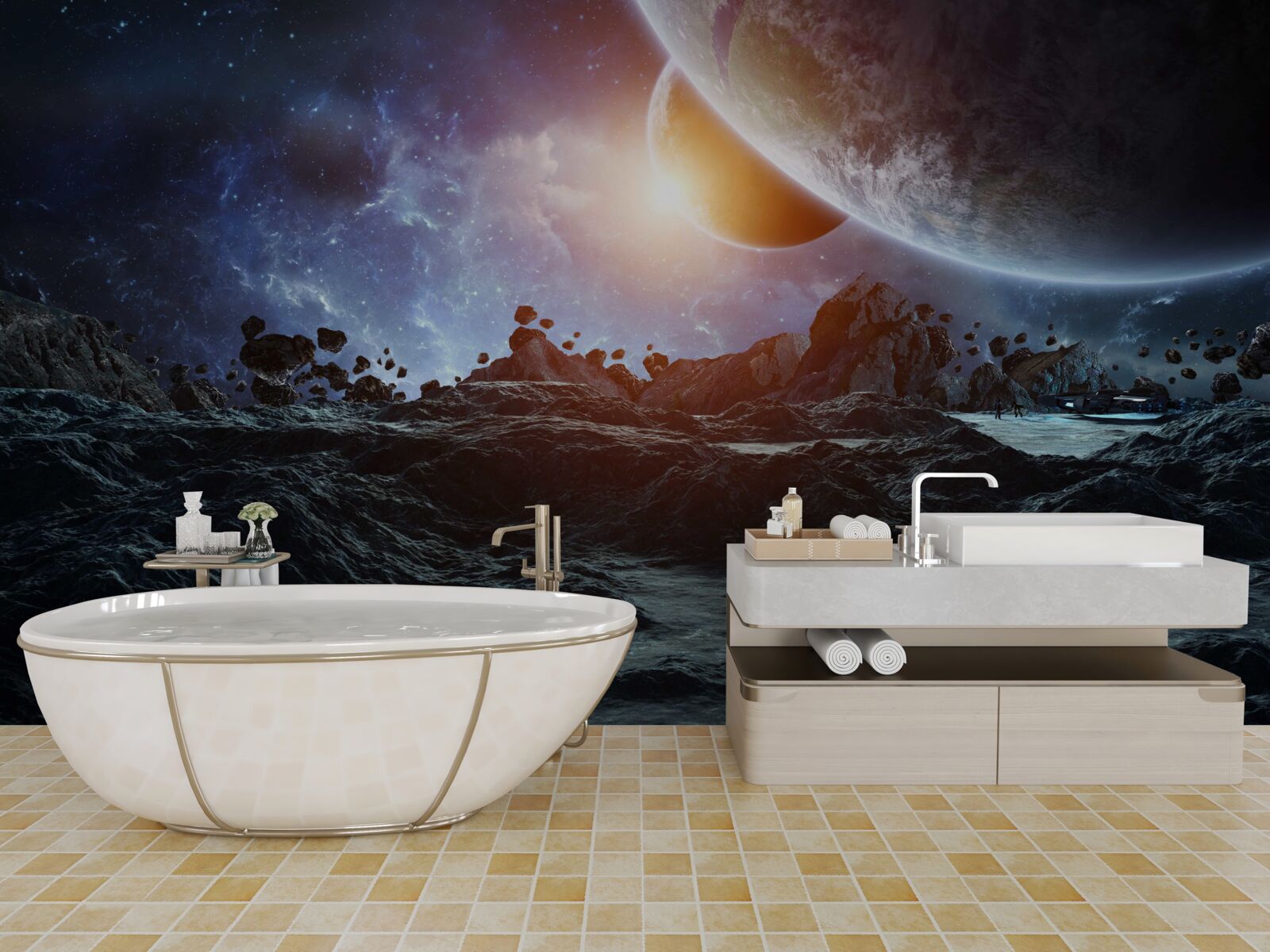 Фотошпалери світ майбутнього з космічними планетами