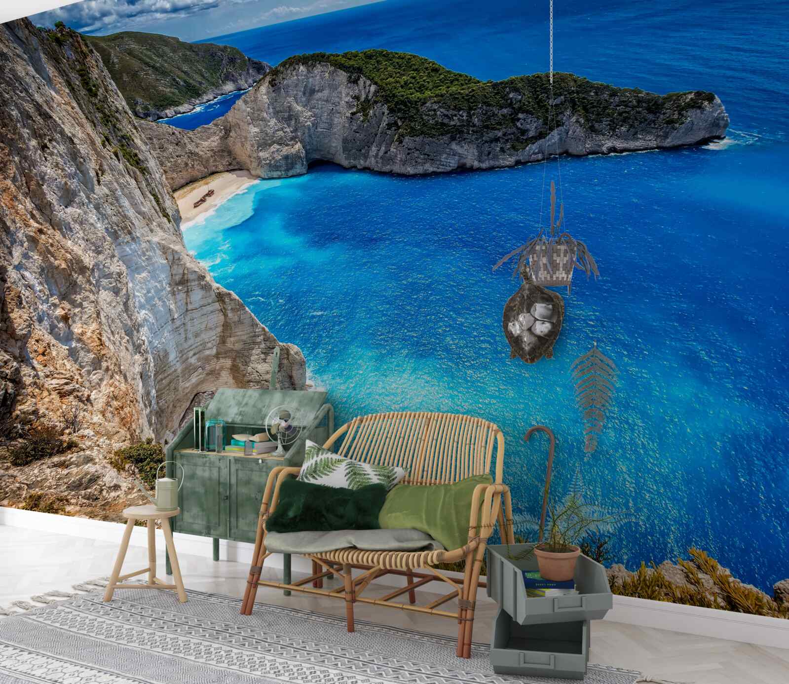 Фотошпалери білосніжні пляжі та бірюзові води біля підніжжя гір