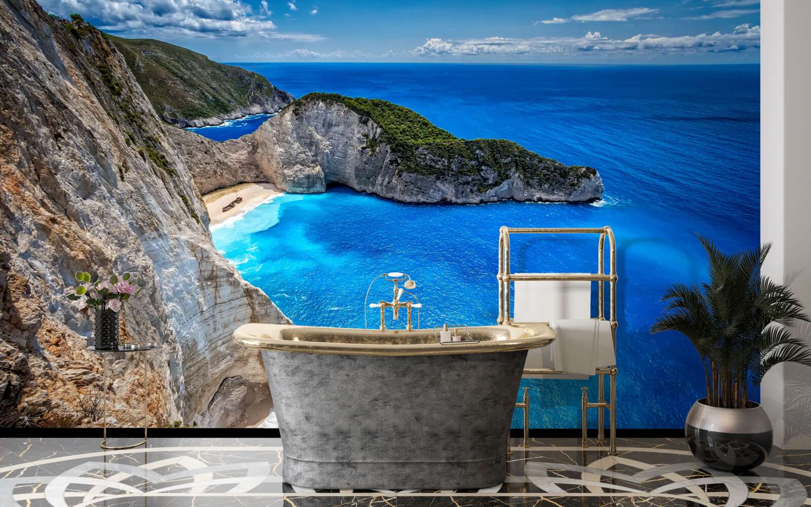 Фотошпалери білосніжні пляжі та бірюзові води біля підніжжя гір