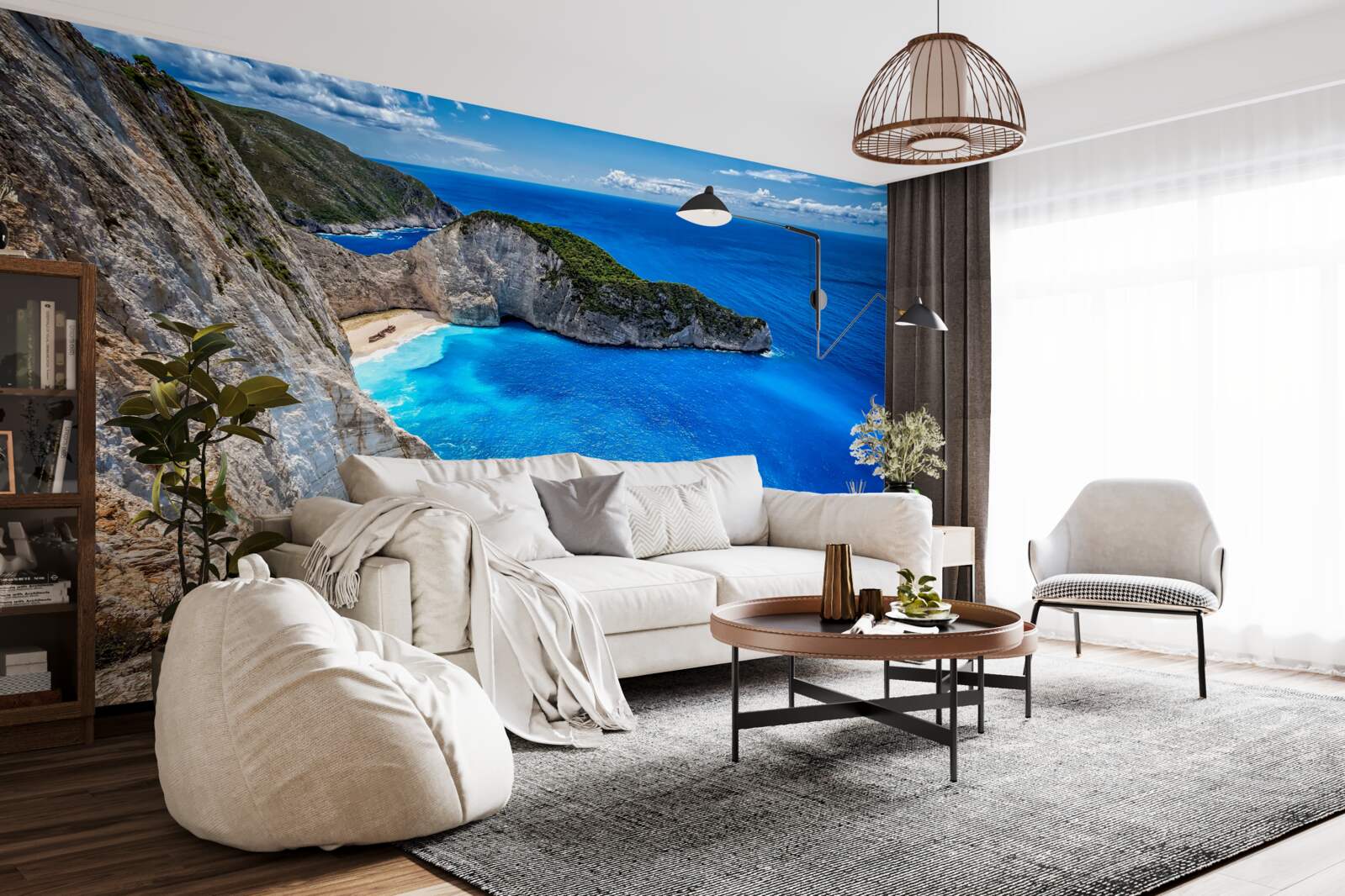 Фотошпалери білосніжні пляжі та бірюзові води біля підніжжя гір