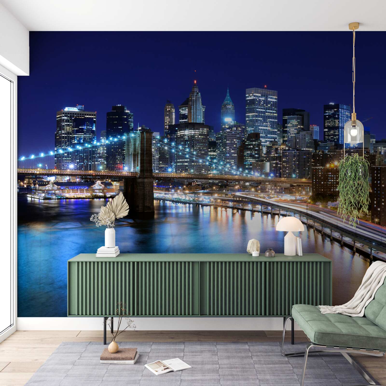 Фотошпалери освітлена набережна Манхеттена вночі