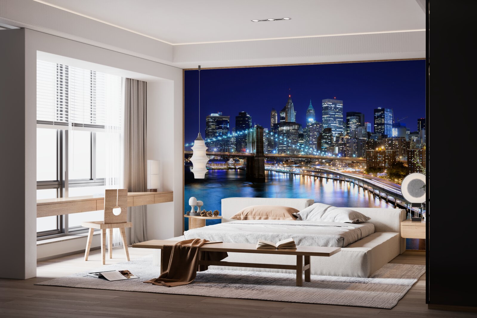 Фотошпалери освітлена набережна Манхеттена вночі