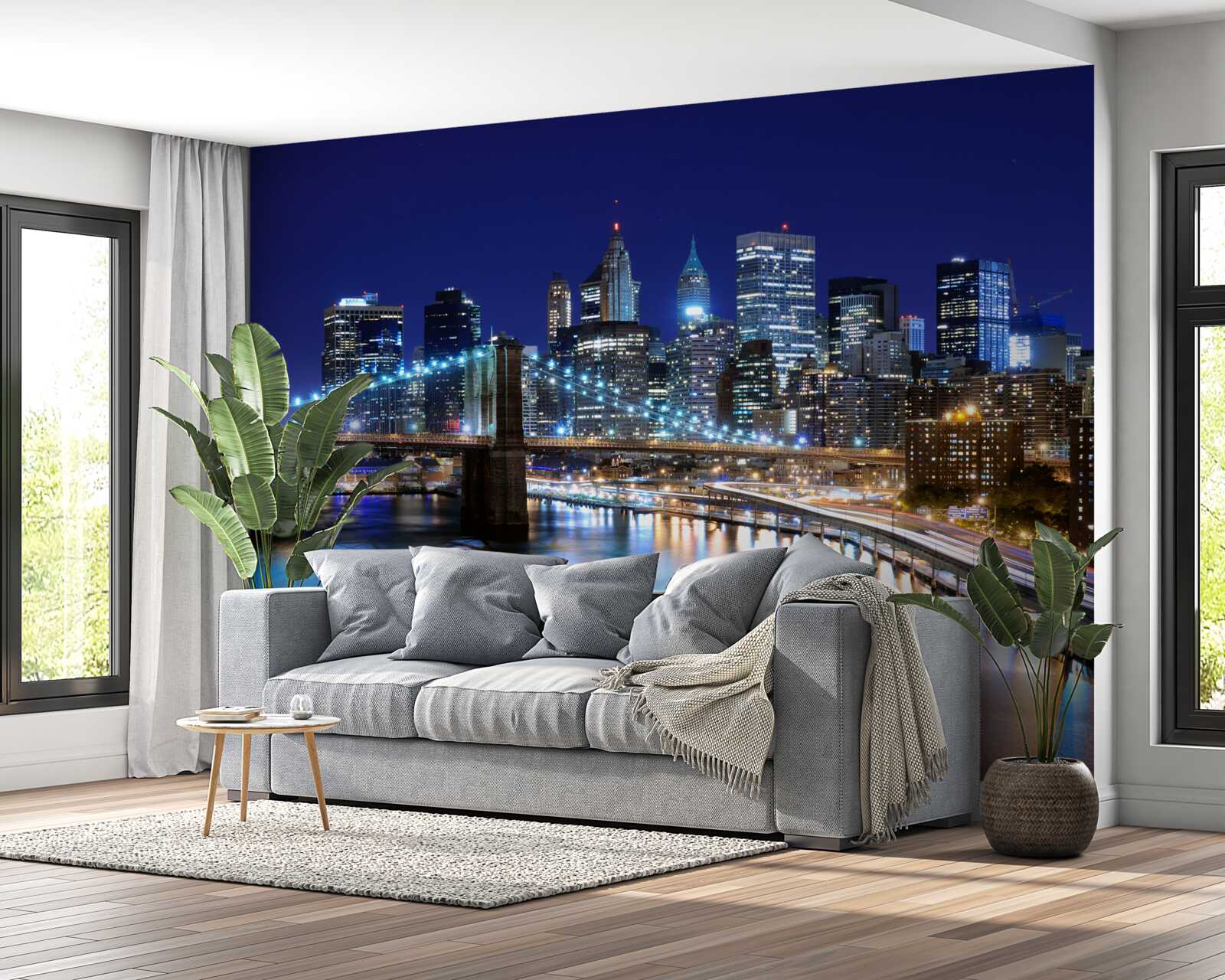 Фотошпалери освітлена набережна Манхеттена вночі