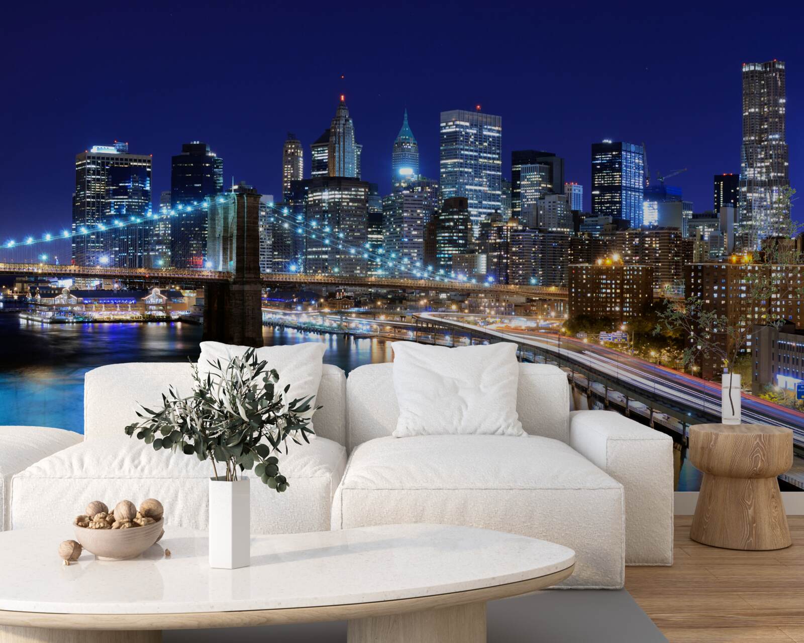 Фотошпалери освітлена набережна Манхеттена вночі