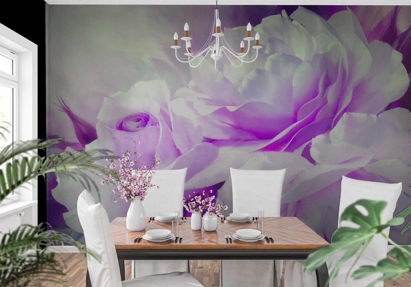 Фотошпалери квітки білі з відтінками бузку та спалахами