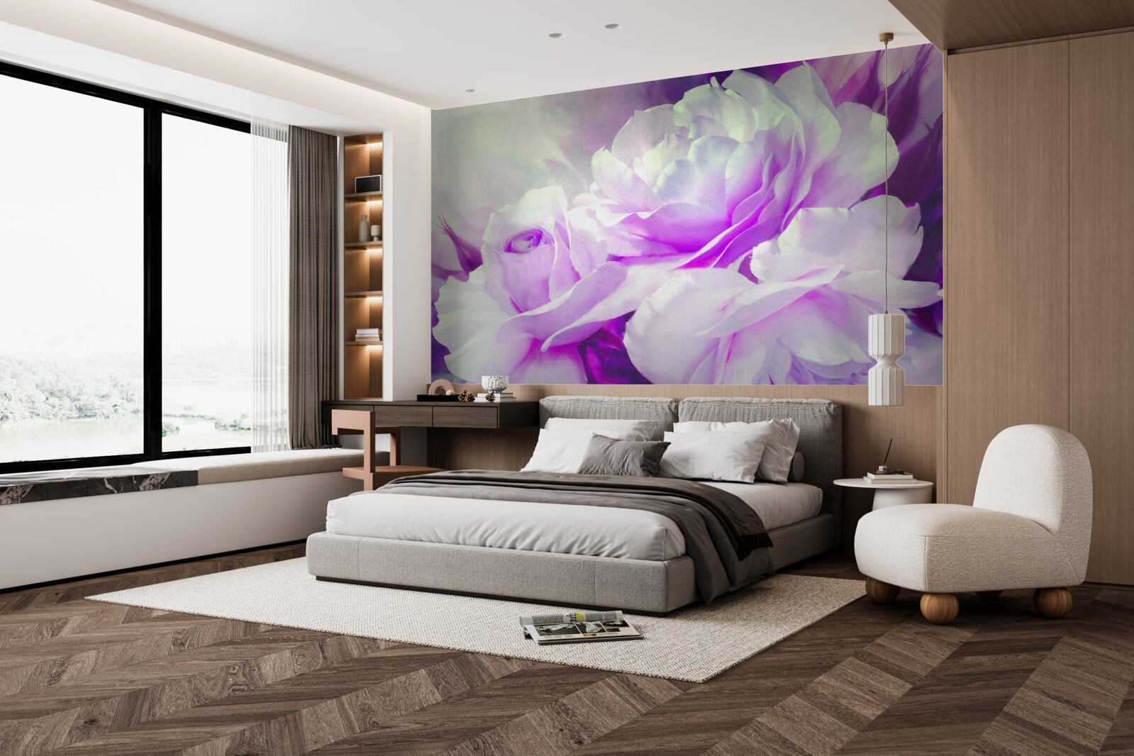 Фотошпалери квітки білі з відтінками бузку та спалахами