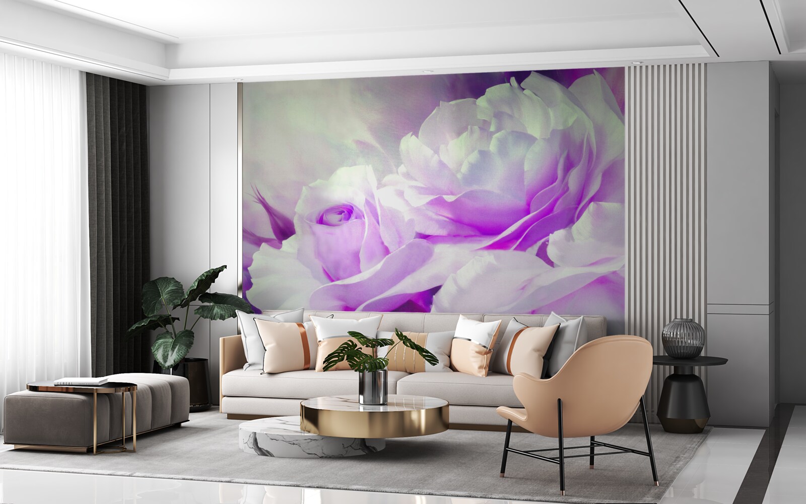 Фотошпалери квітки білі з відтінками бузку та спалахами