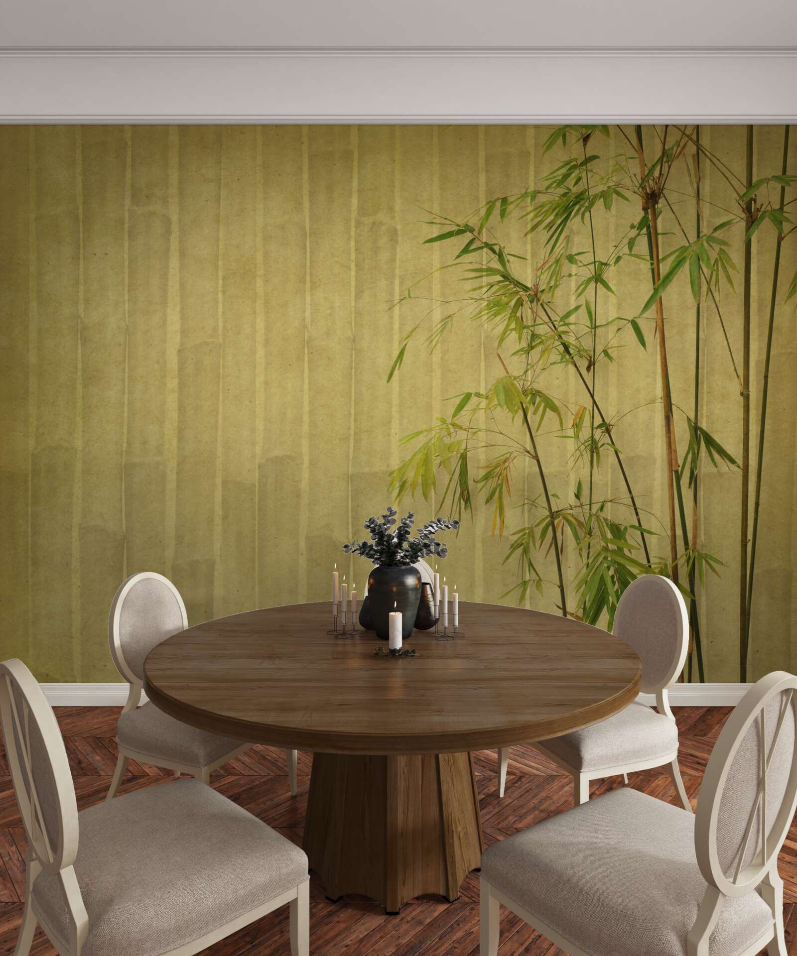 Фотошпалери верхівкові гілки тропічних рослин знаходяться на вертикальній дошці