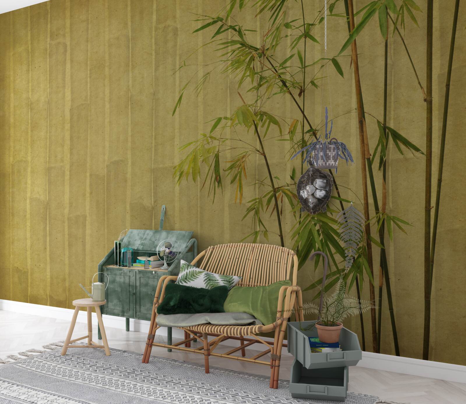 Фотошпалери верхівкові гілки тропічних рослин знаходяться на вертикальній дошці