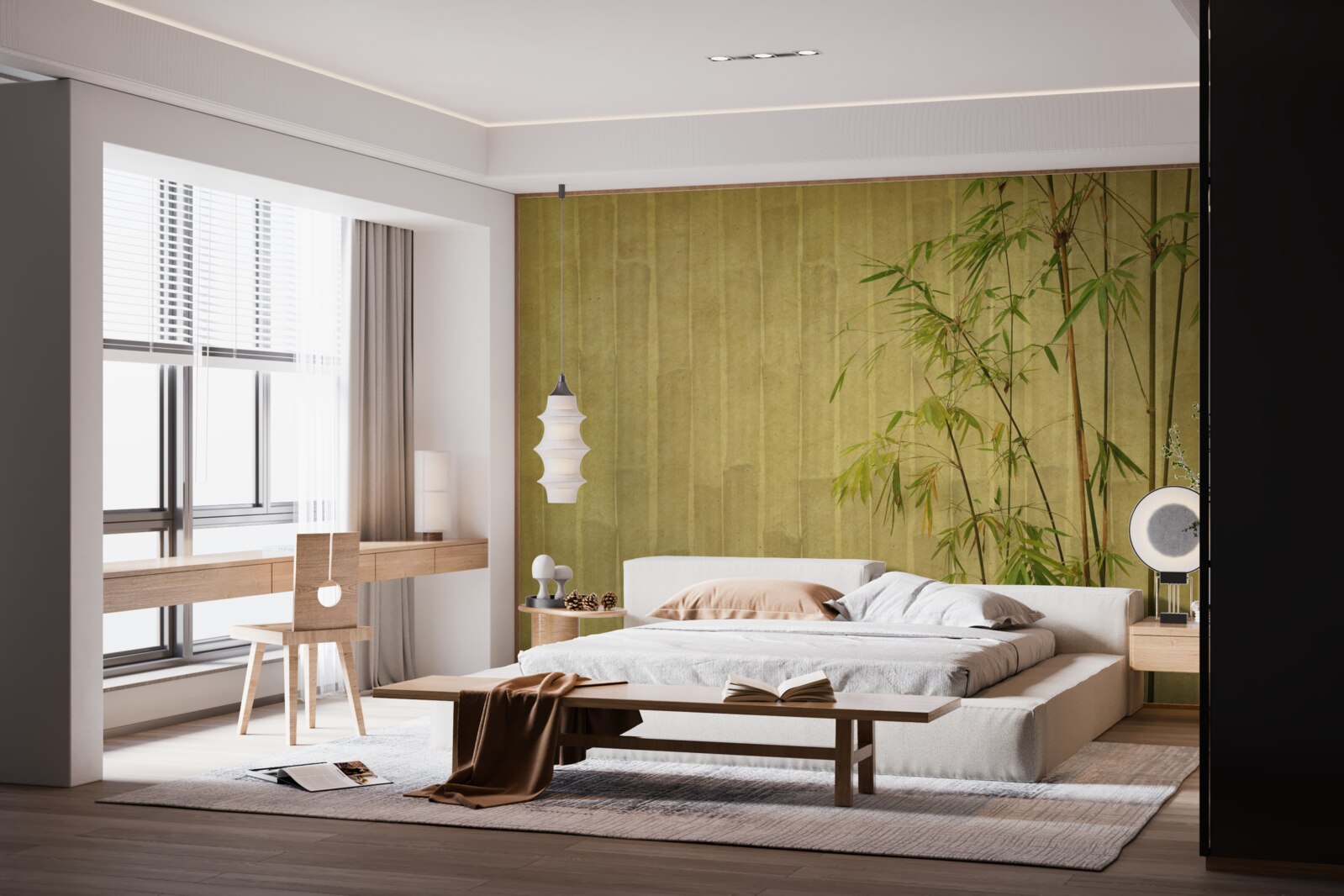 Фотошпалери верхівкові гілки тропічних рослин знаходяться на вертикальній дошці