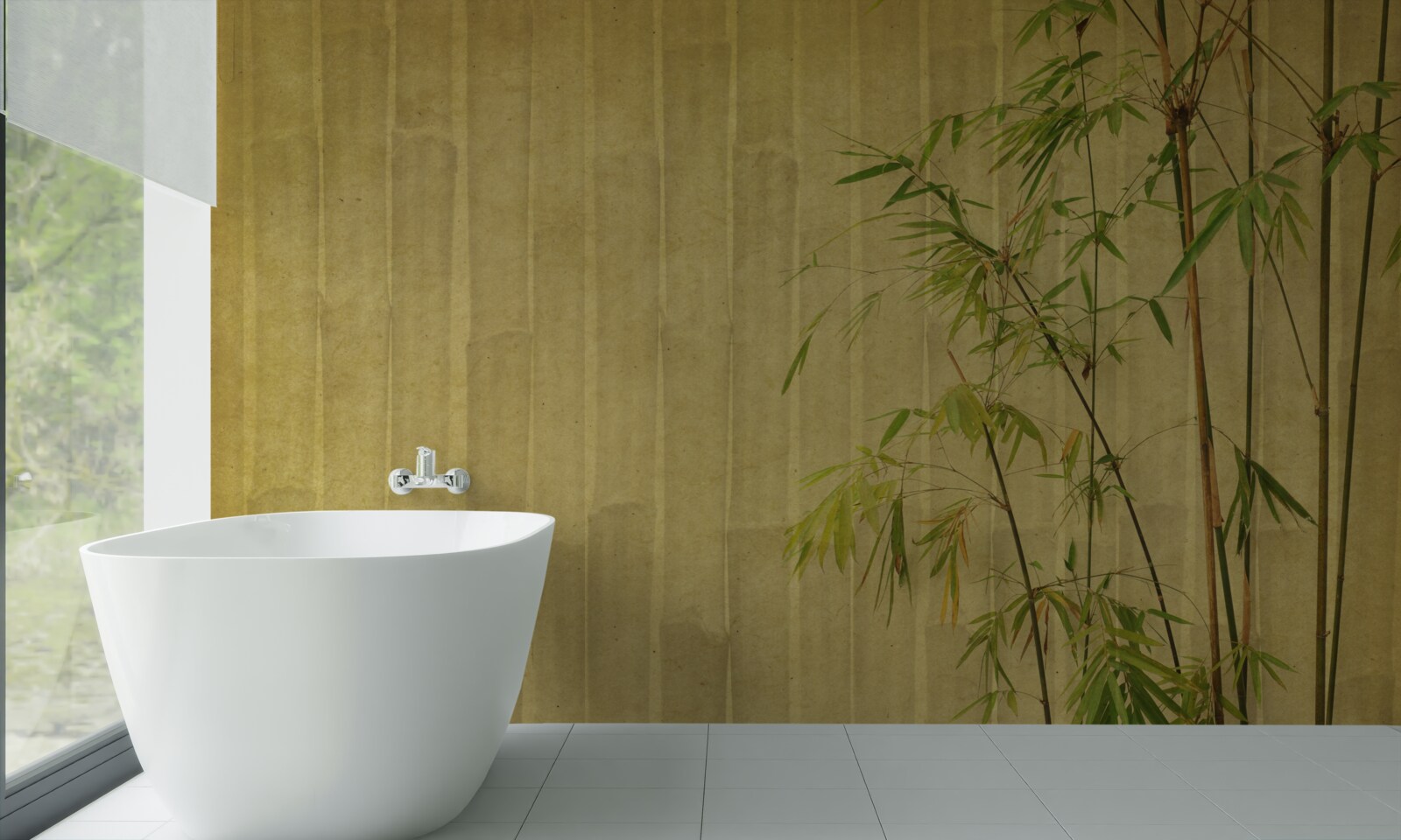 Фотошпалери верхівкові гілки тропічних рослин знаходяться на вертикальній дошці