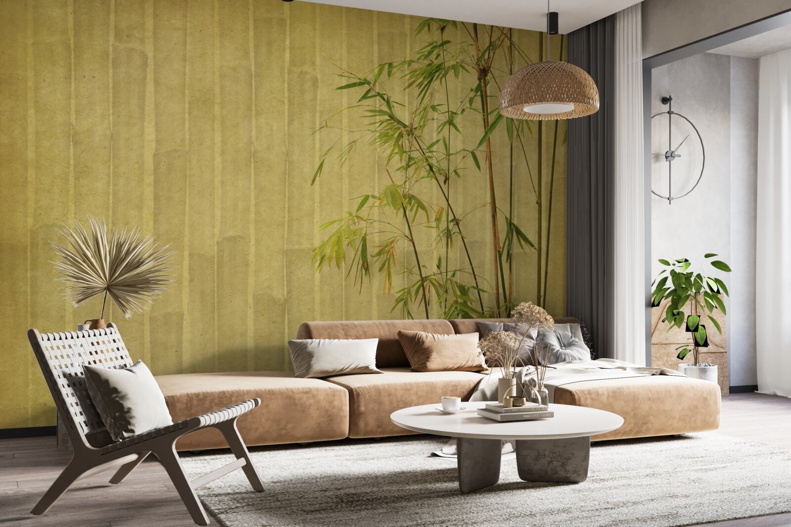 Фотошпалери верхівкові гілки тропічних рослин знаходяться на вертикальній дошці